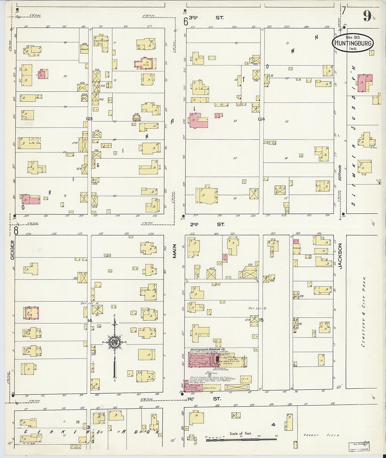 This old map of Huntingburg, Dubois County, Indiana was created by Sanborn Map Company in 1913