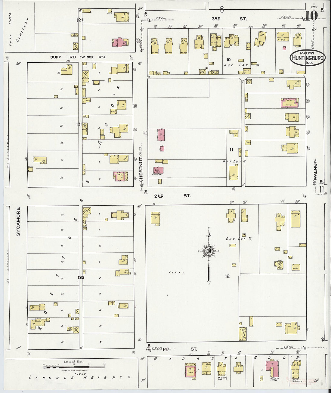 This old map of Huntingburg, Dubois County, Indiana was created by Sanborn Map Company in 1921