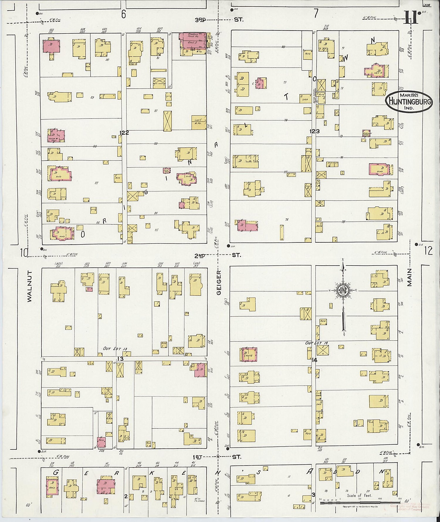 This old map of Huntingburg, Dubois County, Indiana was created by Sanborn Map Company in 1921