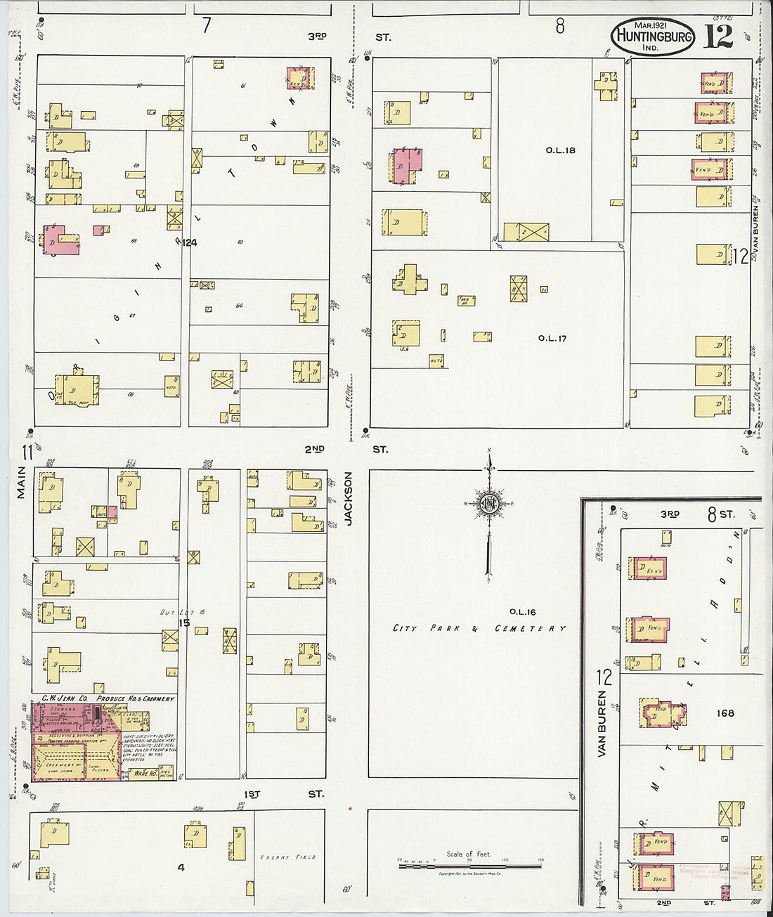 This old map of Huntingburg, Dubois County, Indiana was created by Sanborn Map Company in 1921