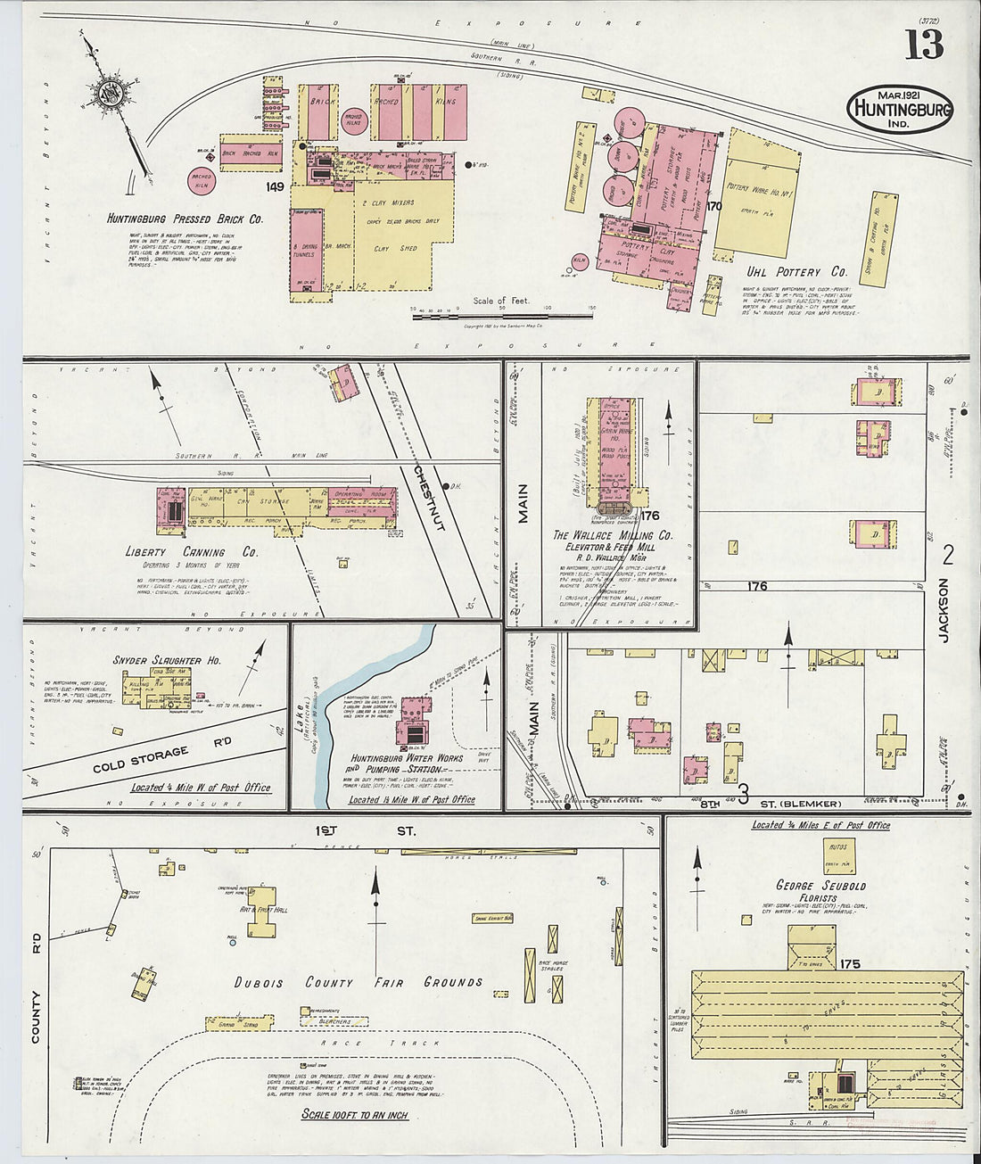 This old map of Huntingburg, Dubois County, Indiana was created by Sanborn Map Company in 1921