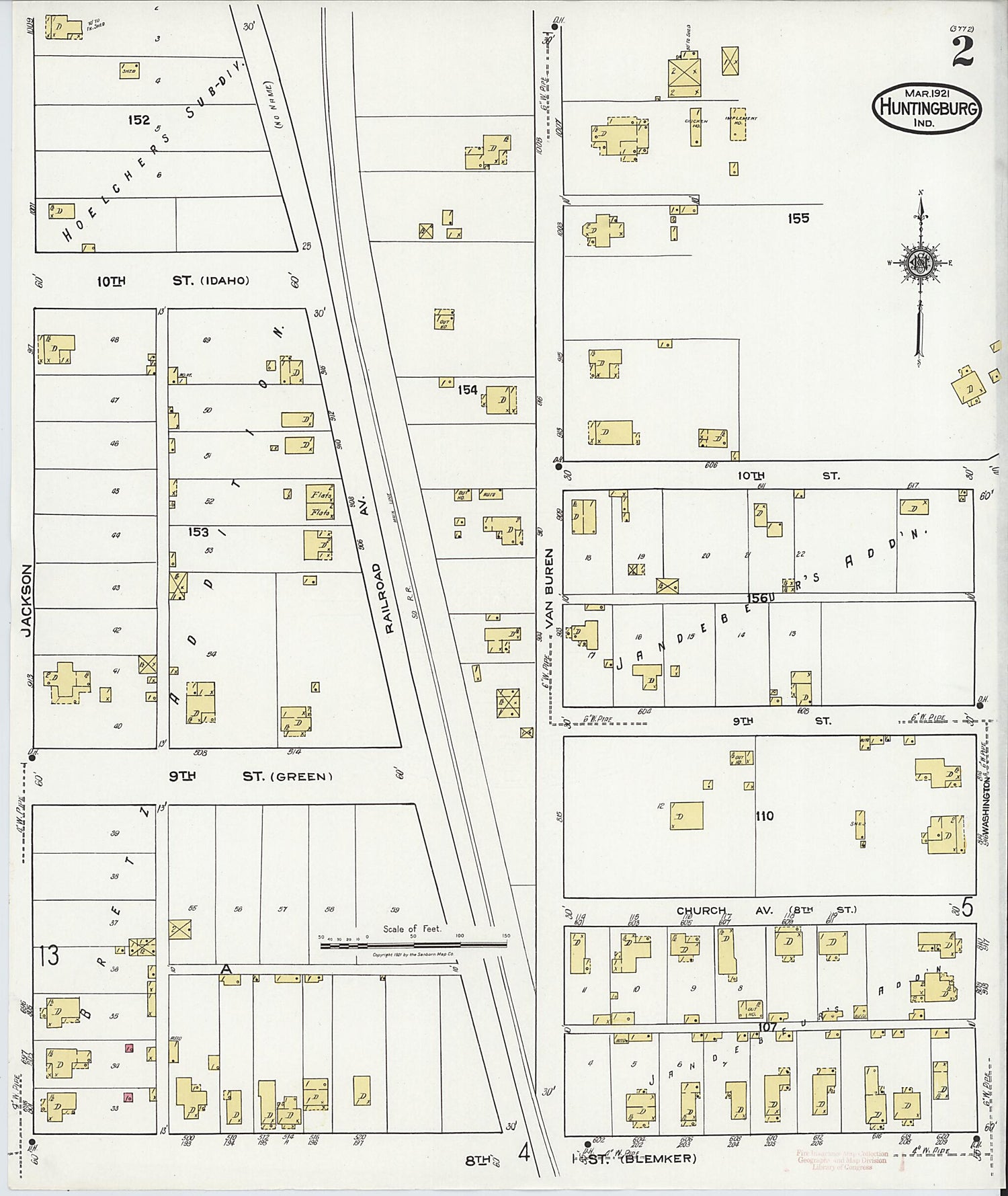 This old map of Huntingburg, Dubois County, Indiana was created by Sanborn Map Company in 1921