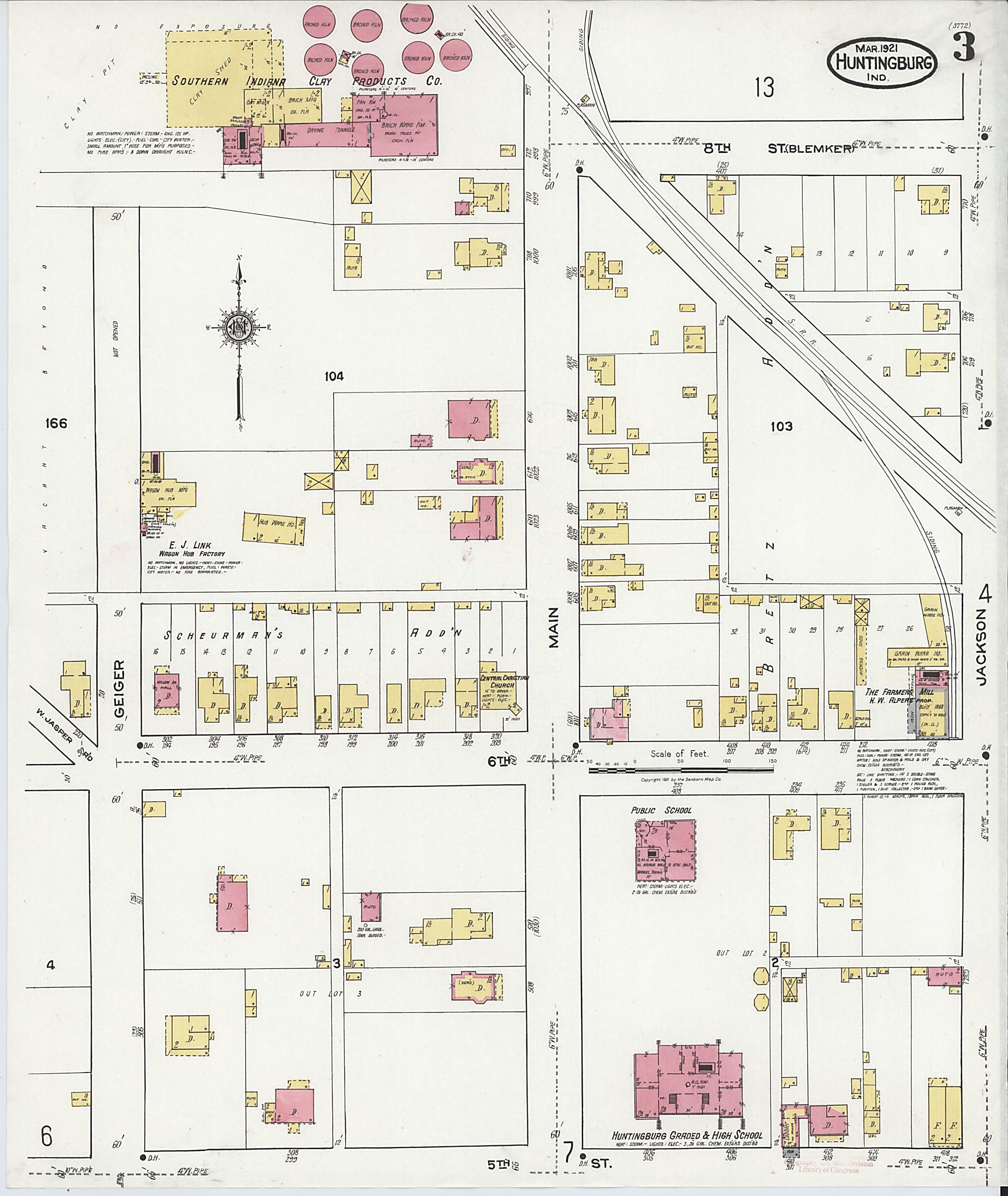 This old map of Huntingburg, Dubois County, Indiana was created by Sanborn Map Company in 1921