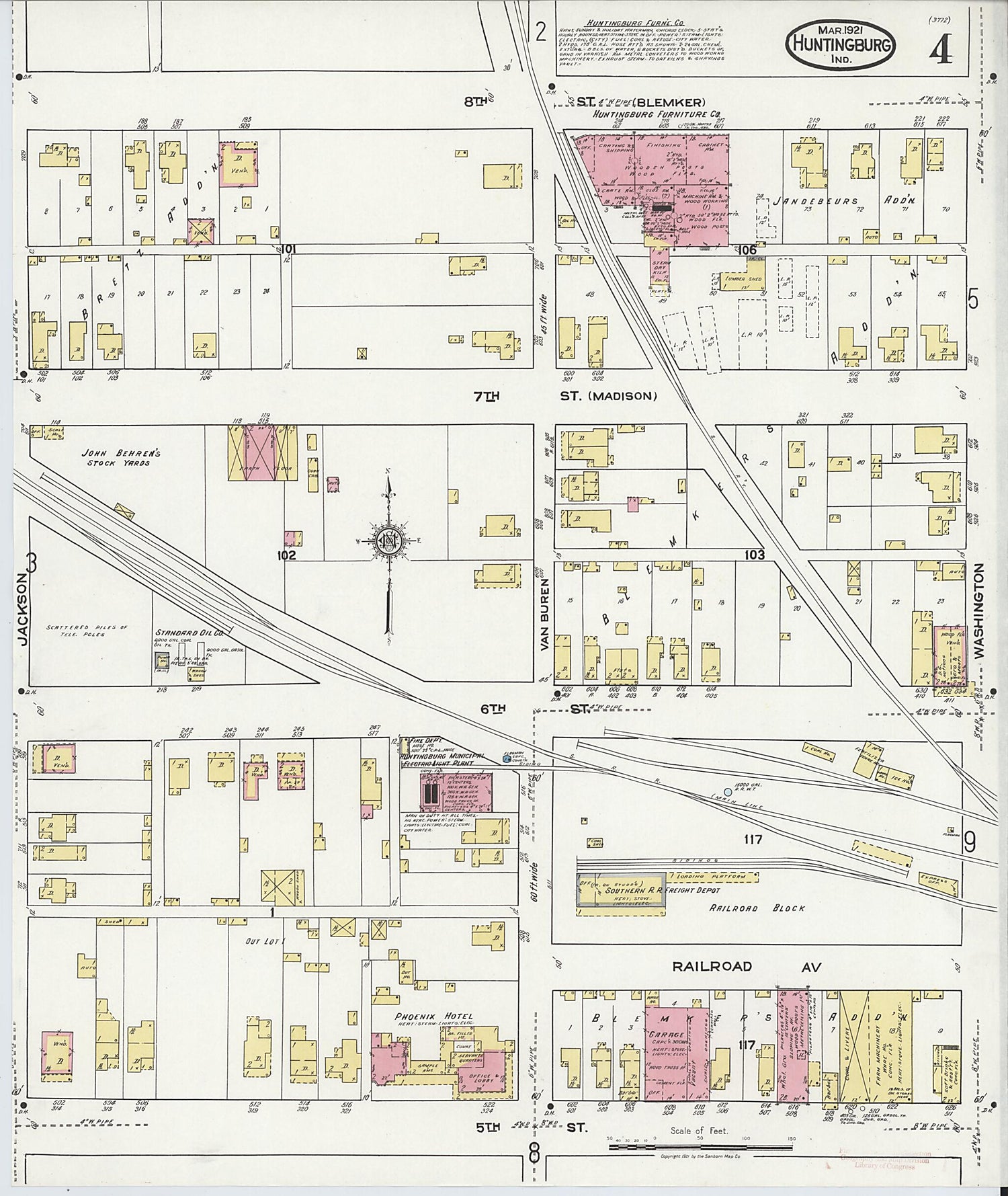 This old map of Huntingburg, Dubois County, Indiana was created by Sanborn Map Company in 1921