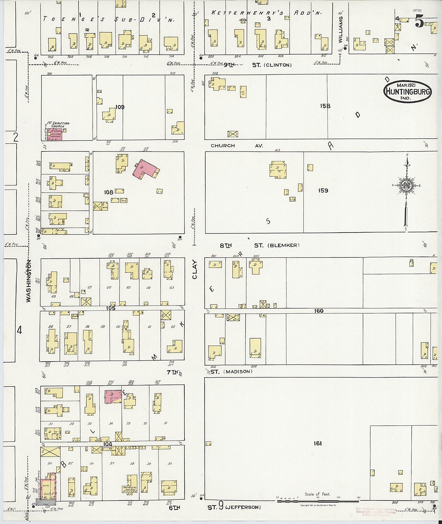 This old map of Huntingburg, Dubois County, Indiana was created by Sanborn Map Company in 1921