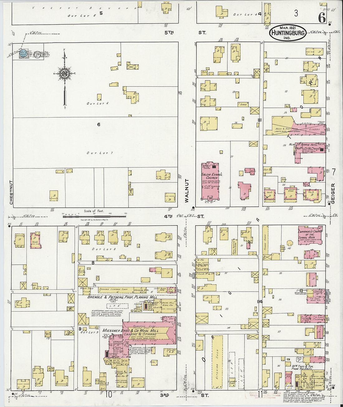 This old map of Huntingburg, Dubois County, Indiana was created by Sanborn Map Company in 1921