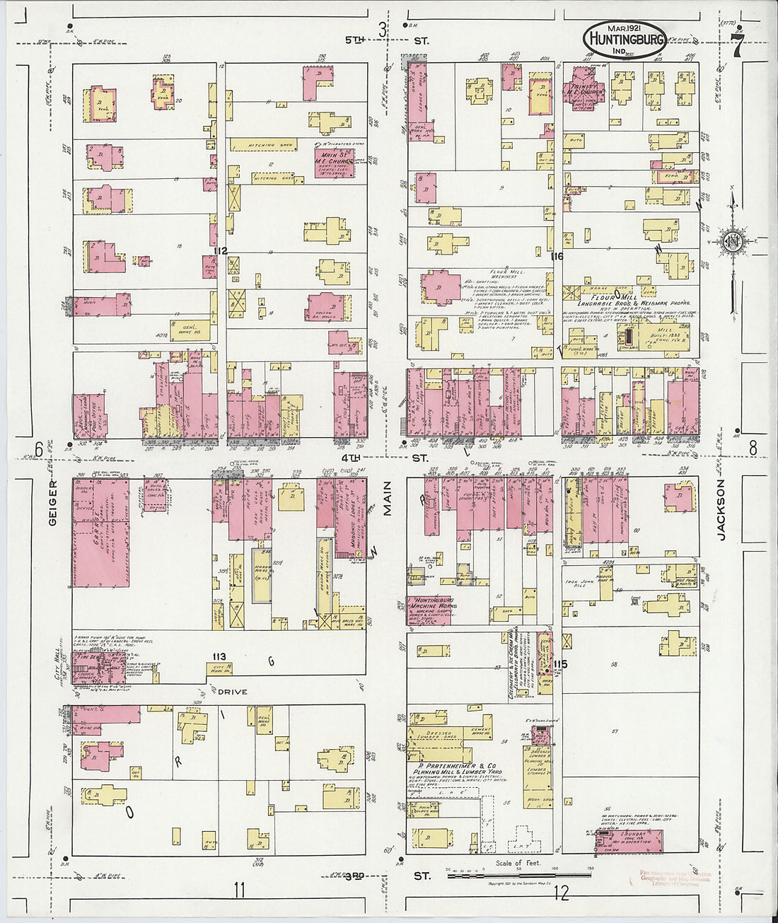 This old map of Huntingburg, Dubois County, Indiana was created by Sanborn Map Company in 1921