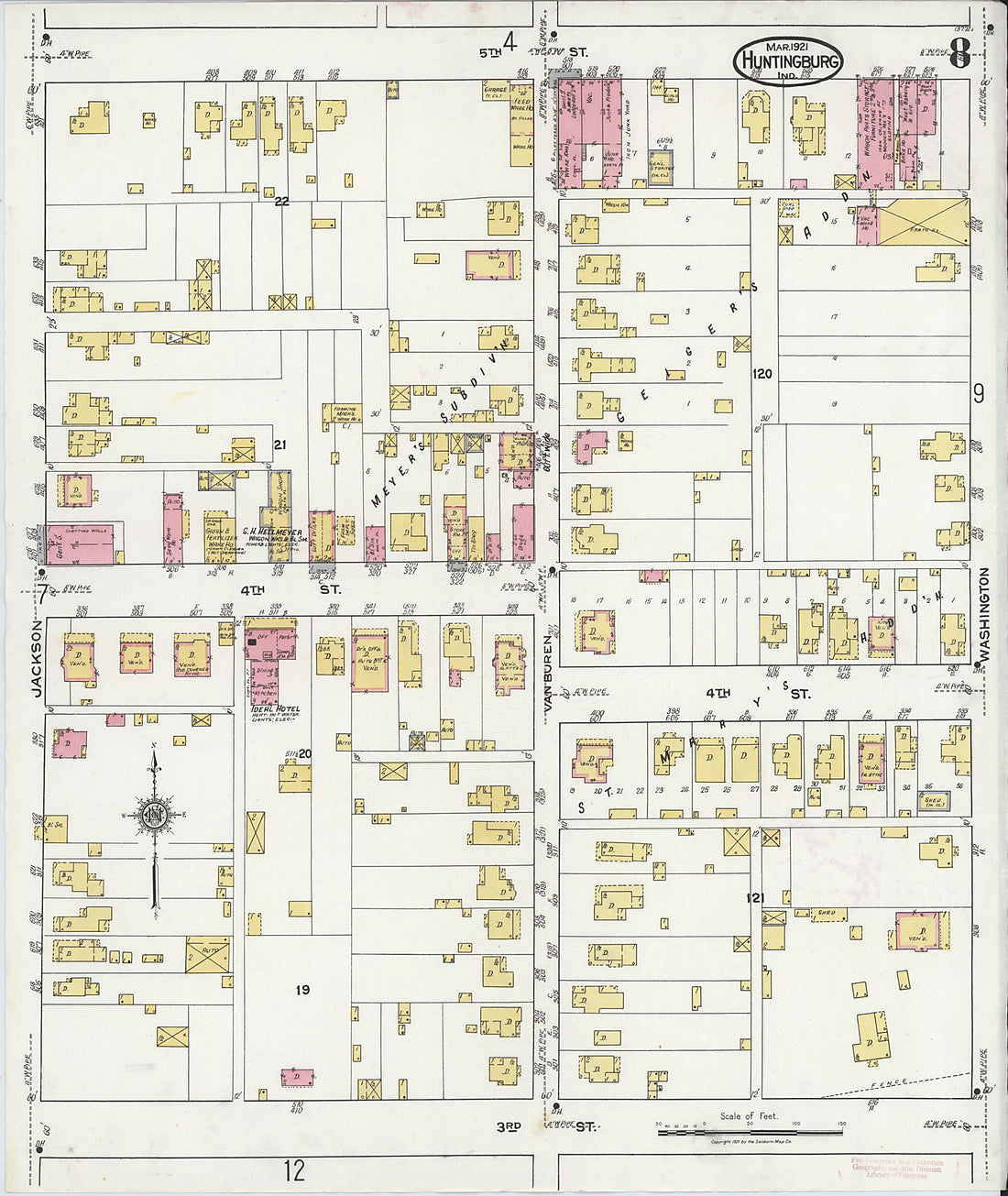 This old map of Huntingburg, Dubois County, Indiana was created by Sanborn Map Company in 1921