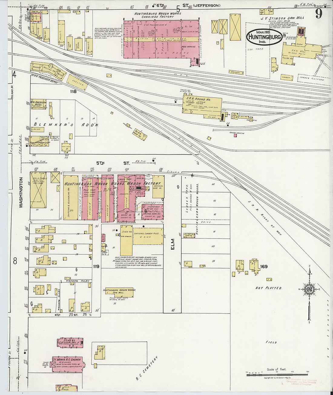 This old map of Huntingburg, Dubois County, Indiana was created by Sanborn Map Company in 1921