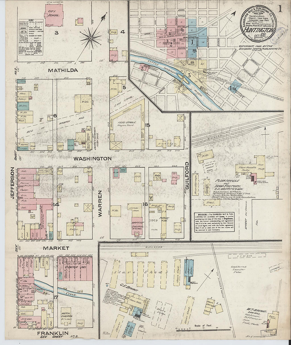 This old map of Huntington, Huntington County, Indiana was created by Sanborn Map Company in 1883