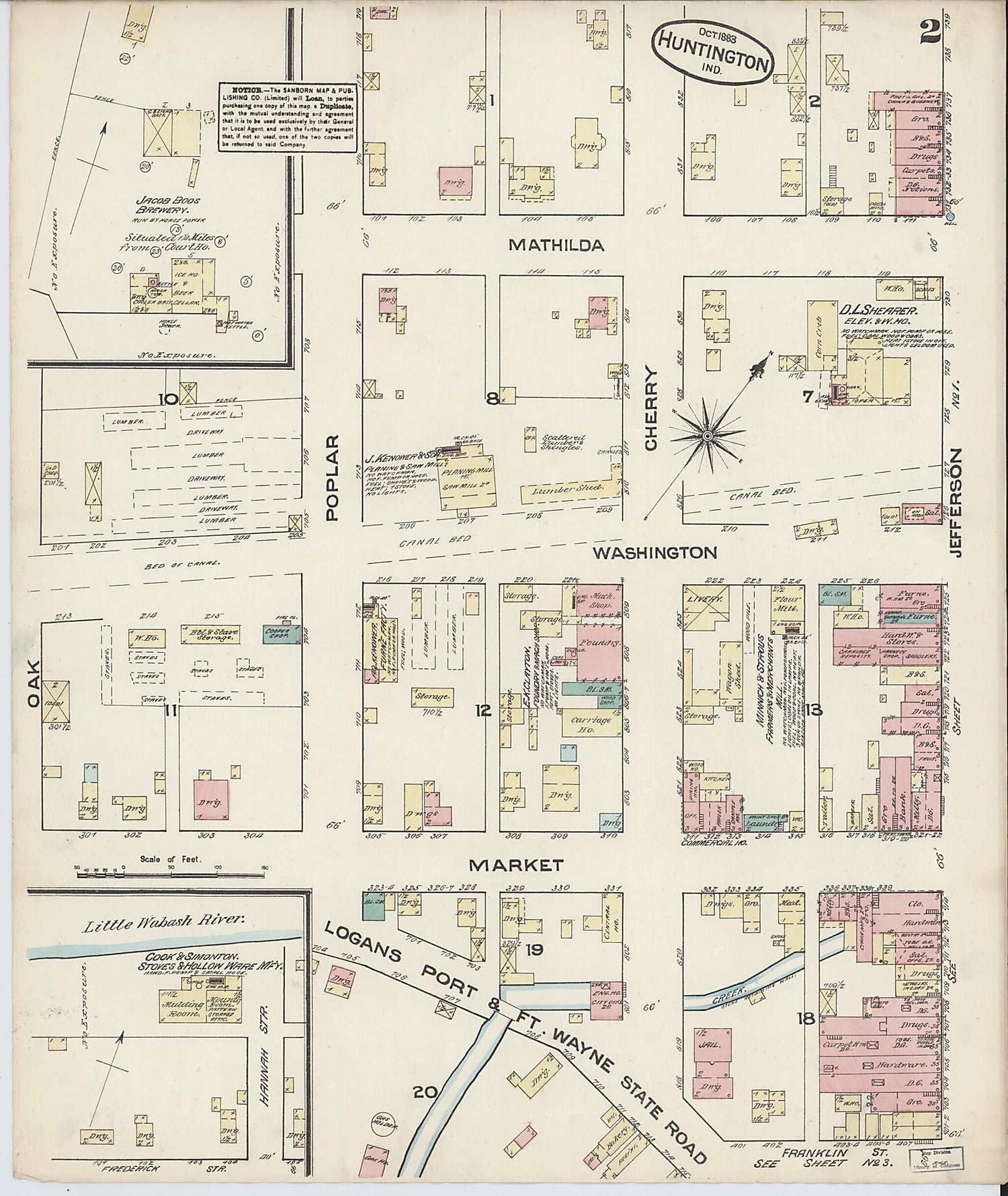 This old map of Huntington, Huntington County, Indiana was created by Sanborn Map Company in 1883