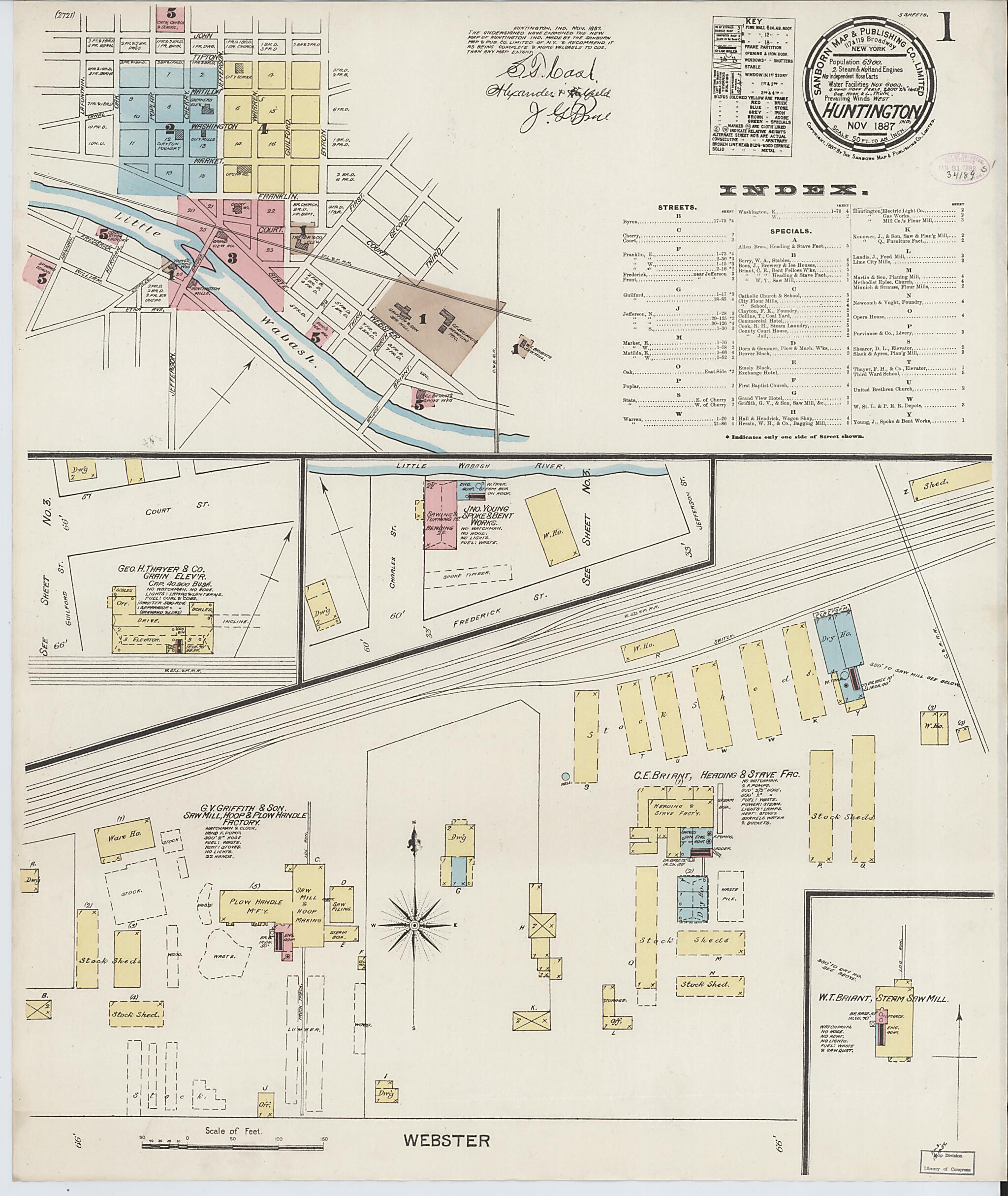 This old map of Huntington, Huntington County, Indiana was created by Sanborn Map Company in 1887