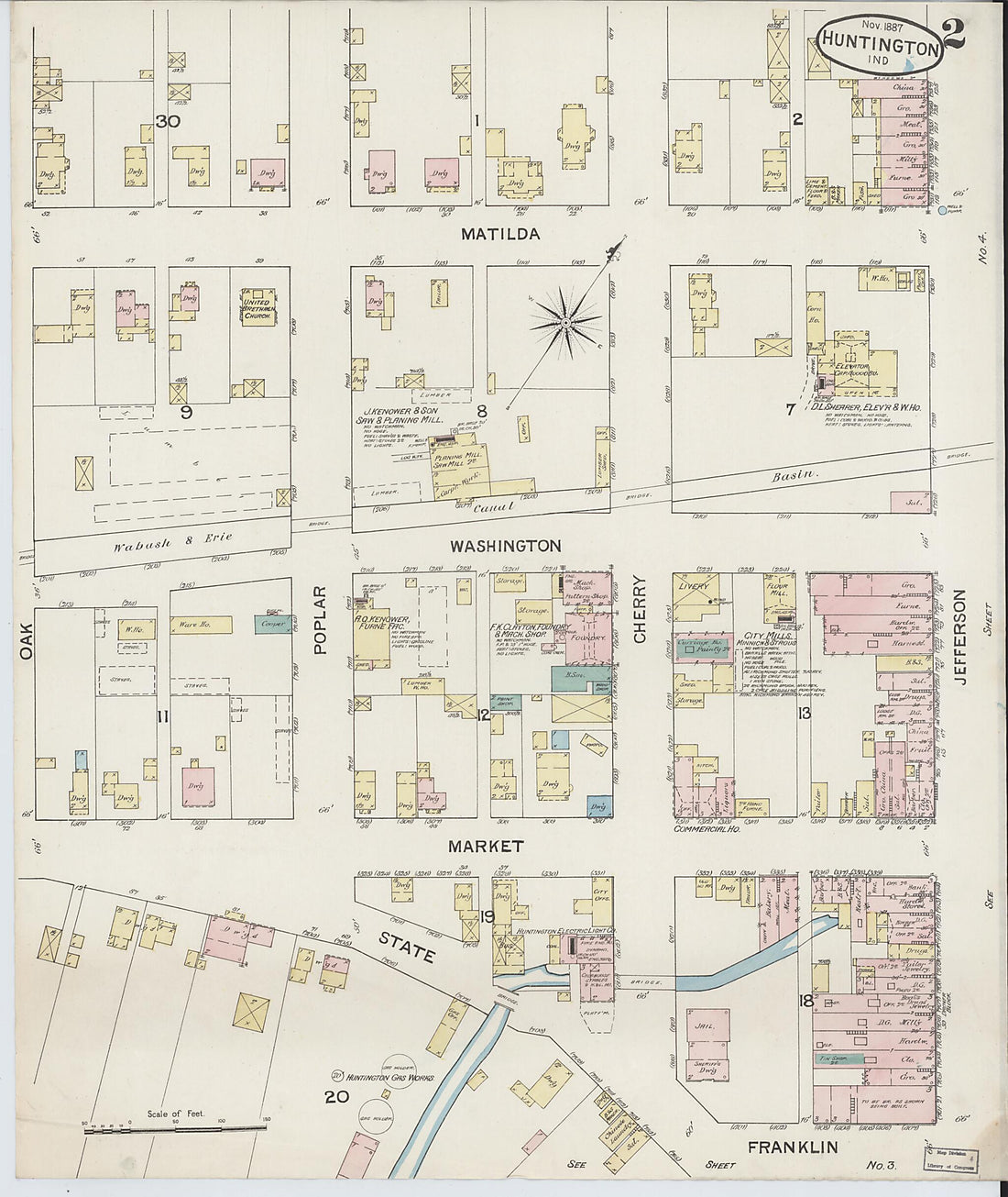 This old map of Huntington, Huntington County, Indiana was created by Sanborn Map Company in 1887