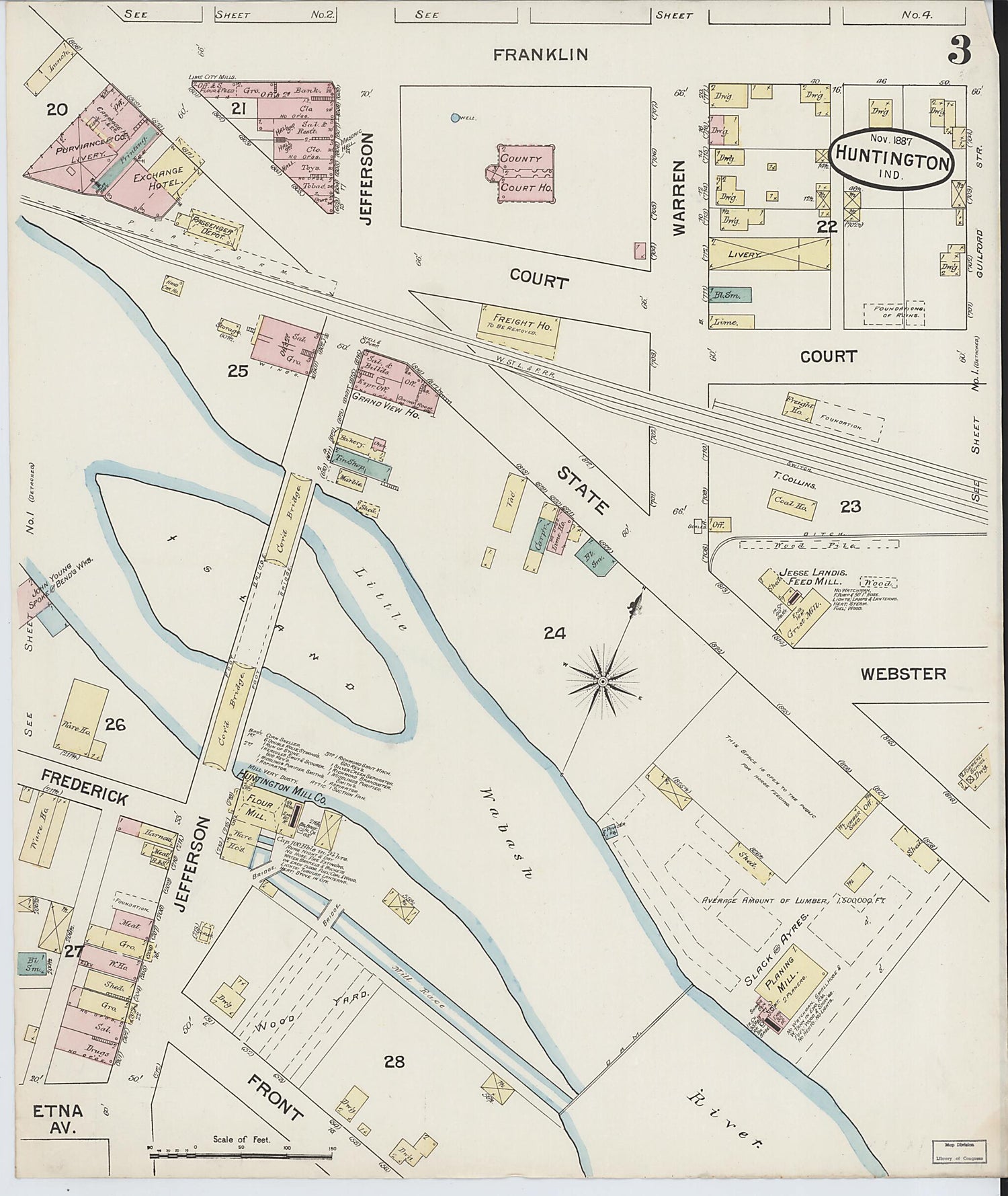 This old map of Huntington, Huntington County, Indiana was created by Sanborn Map Company in 1887