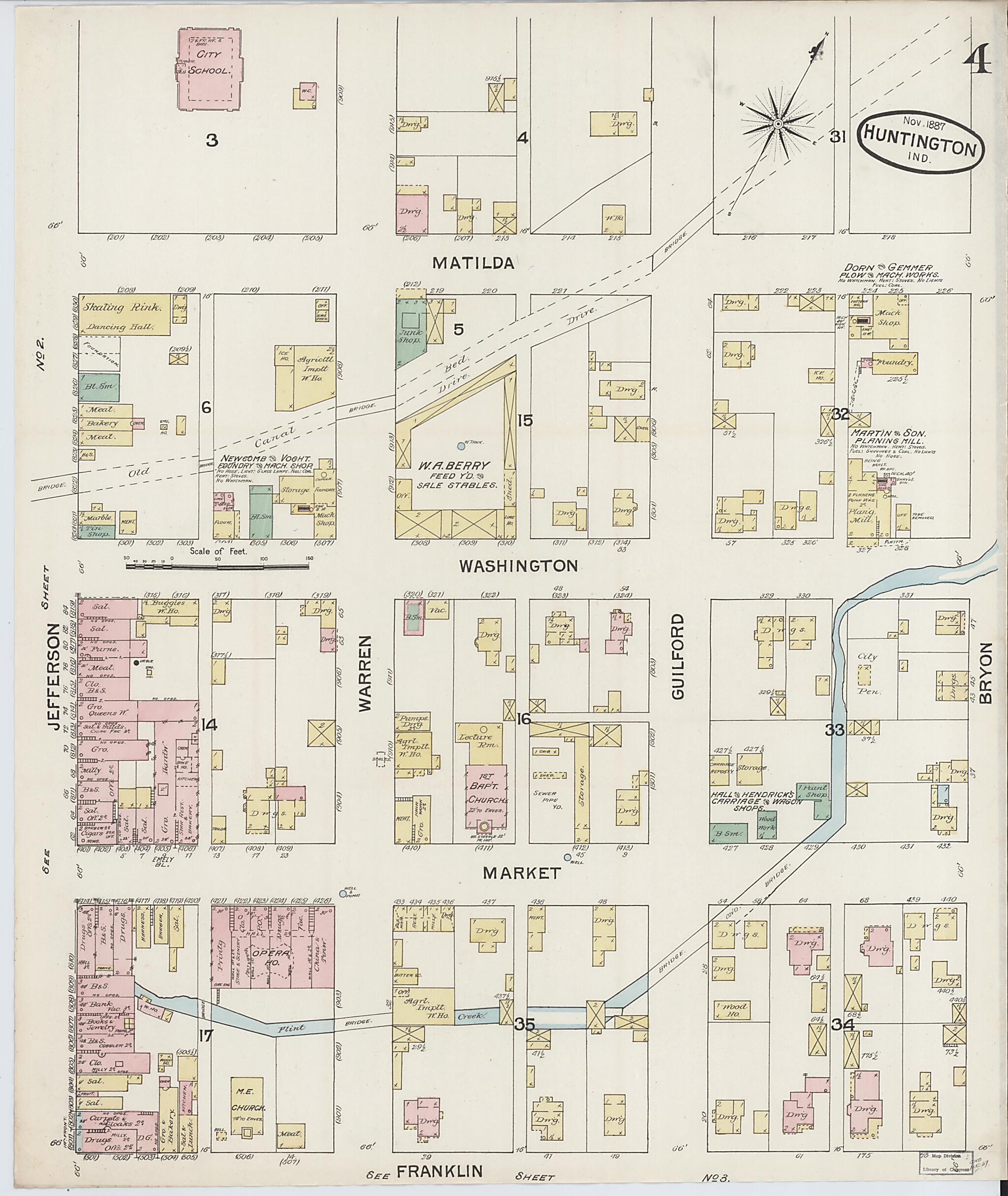 This old map of Huntington, Huntington County, Indiana was created by Sanborn Map Company in 1887