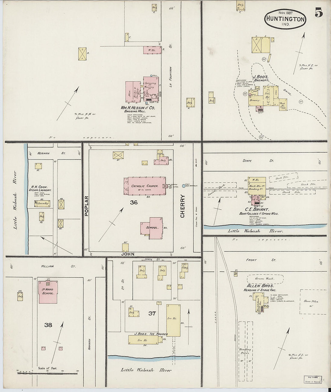 This old map of Huntington, Huntington County, Indiana was created by Sanborn Map Company in 1887