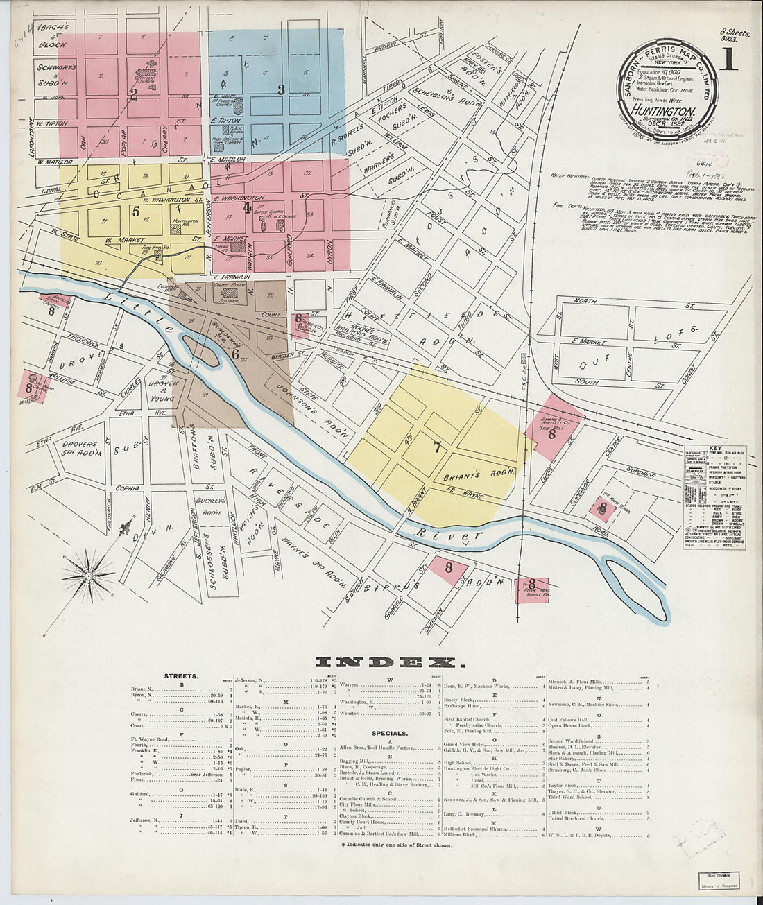 This old map of Huntington, Huntington County, Indiana was created by Sanborn Map Company in 1892