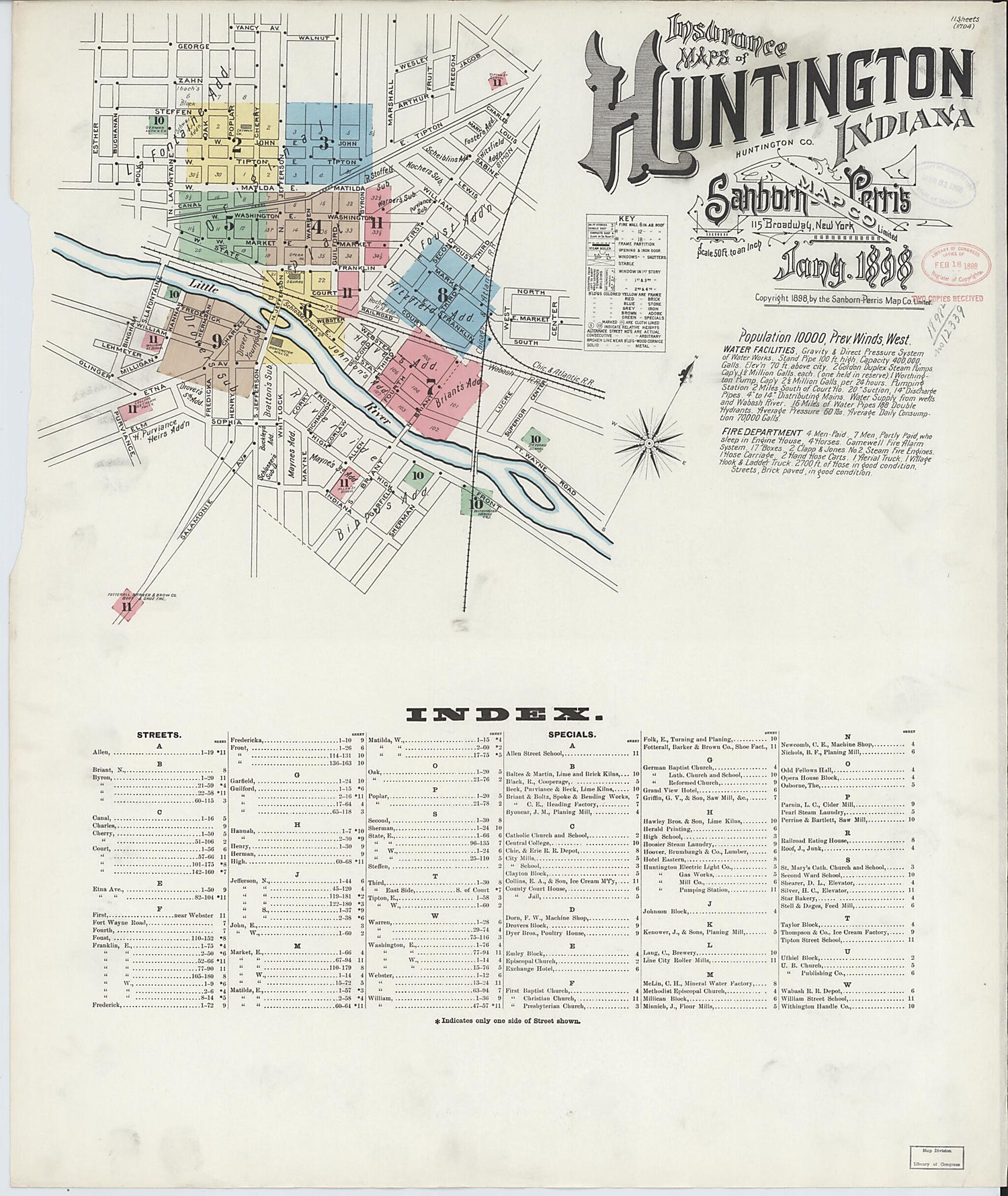 This old map of Huntington, Huntington County, Indiana was created by Sanborn Map Company in 1898