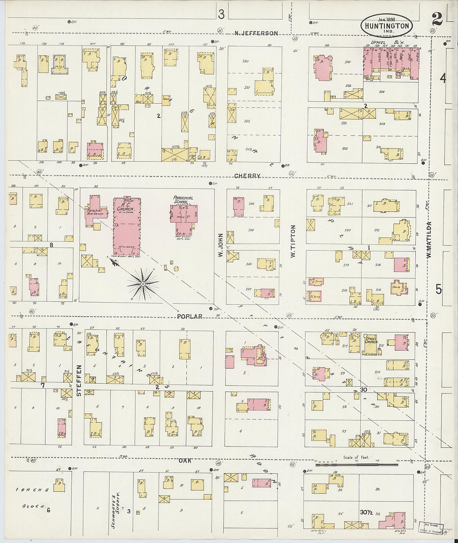 This old map of Huntington, Huntington County, Indiana was created by Sanborn Map Company in 1898