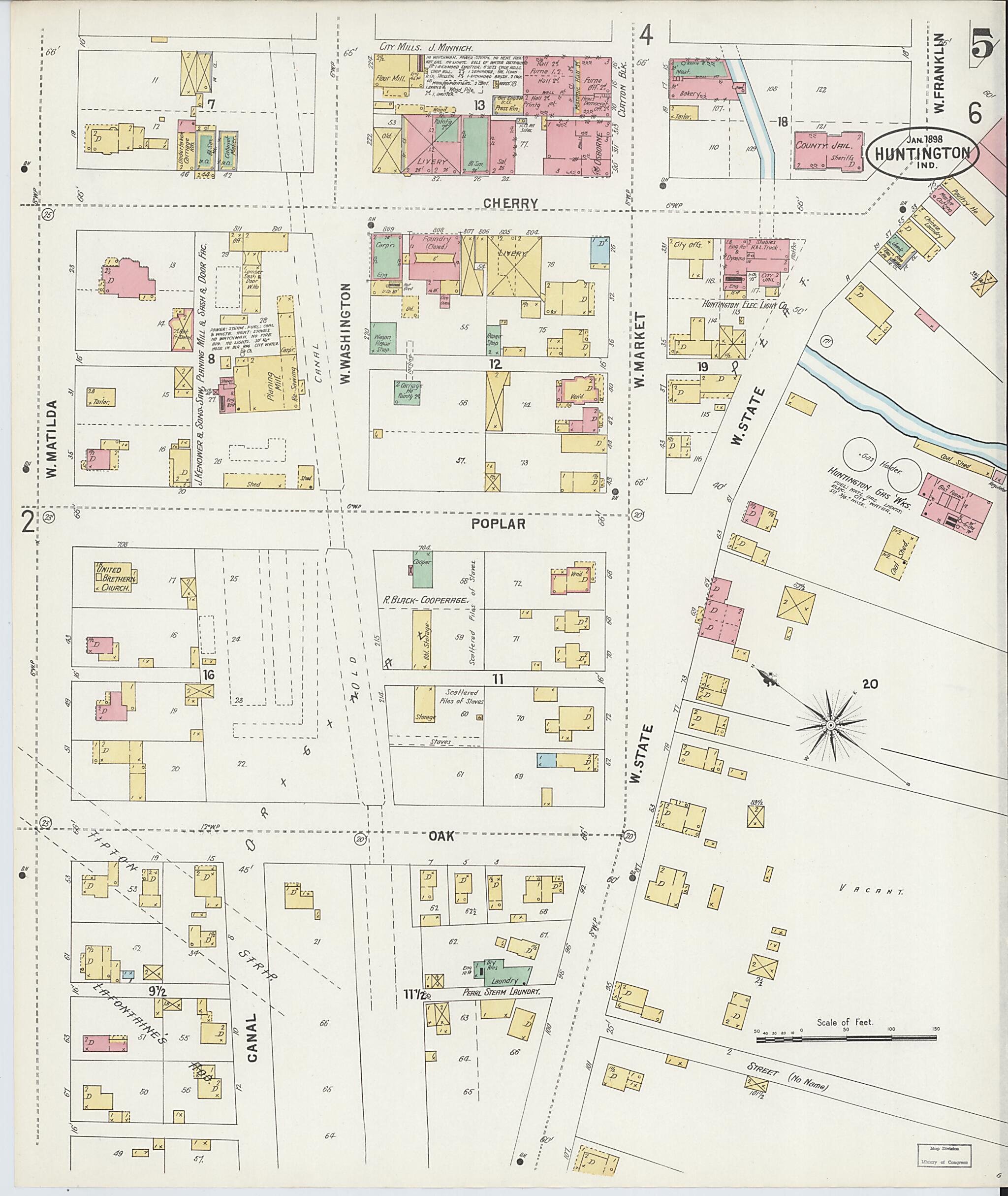 This old map of Huntington, Huntington County, Indiana was created by Sanborn Map Company in 1898