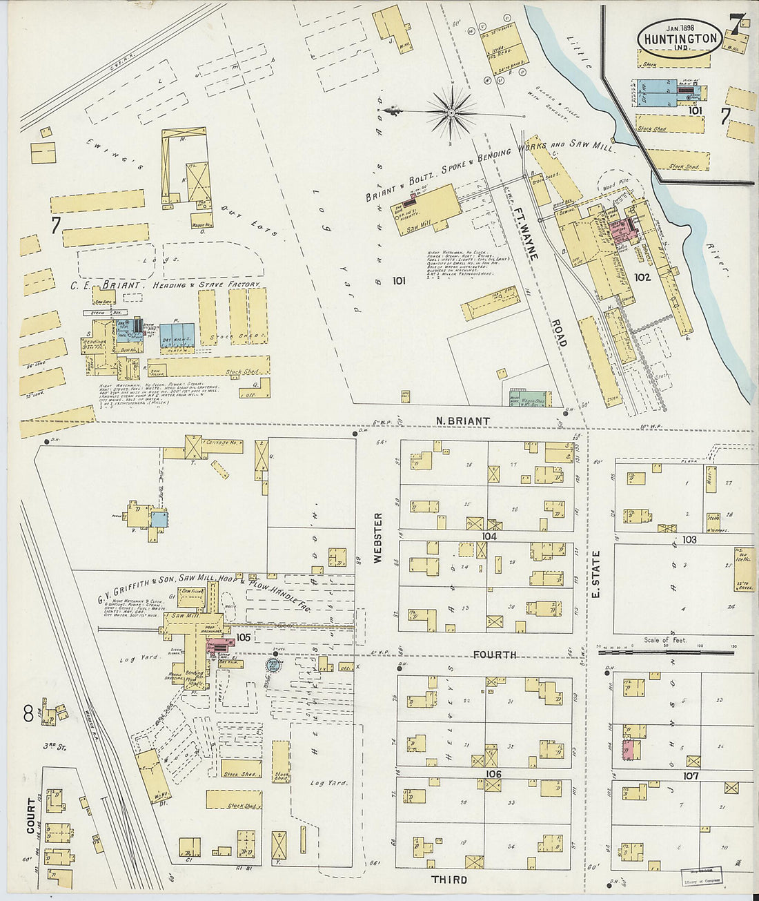 This old map of Huntington, Huntington County, Indiana was created by Sanborn Map Company in 1898