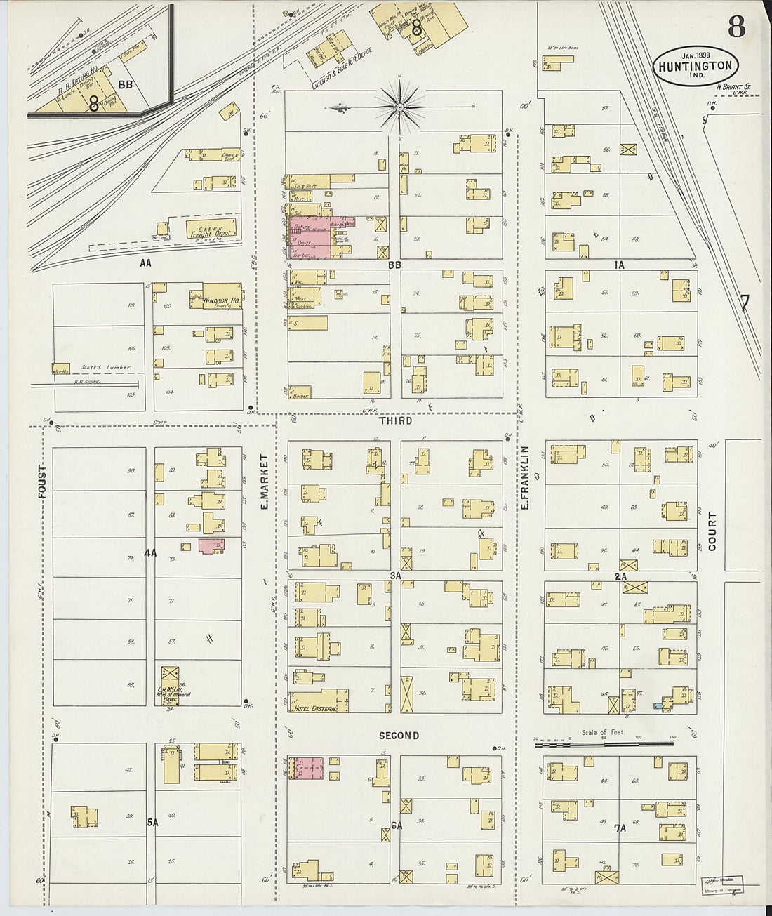 This old map of Huntington, Huntington County, Indiana was created by Sanborn Map Company in 1898