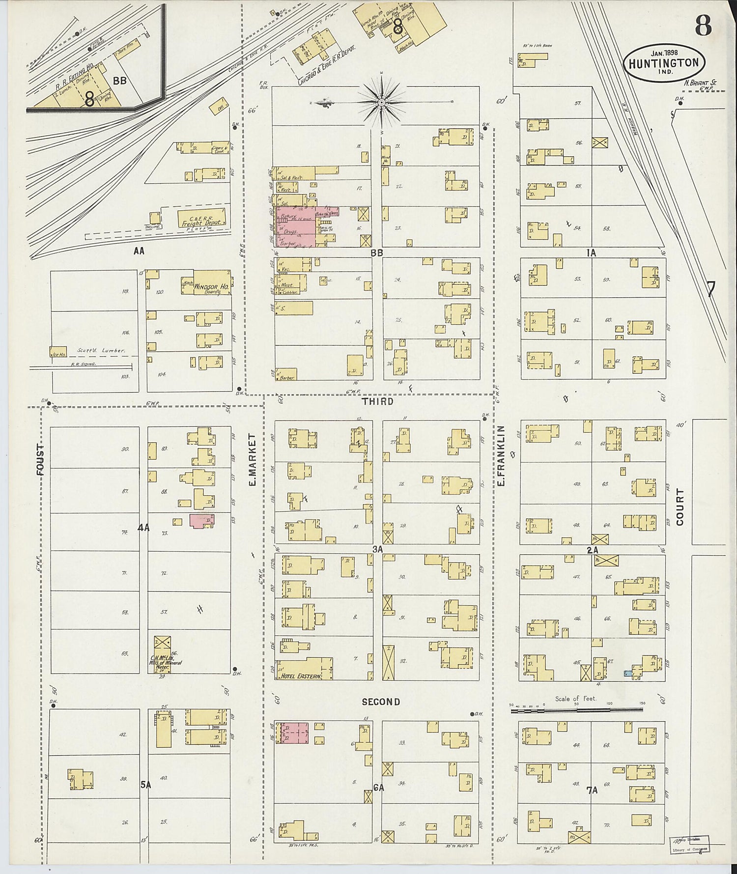 This old map of Huntington, Huntington County, Indiana was created by Sanborn Map Company in 1898