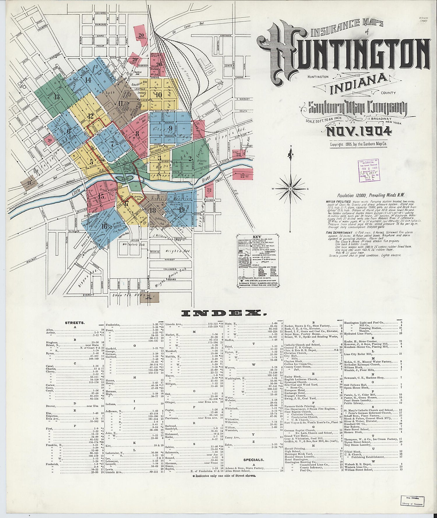 This old map of Huntington, Huntington County, Indiana was created by Sanborn Map Company in 1904