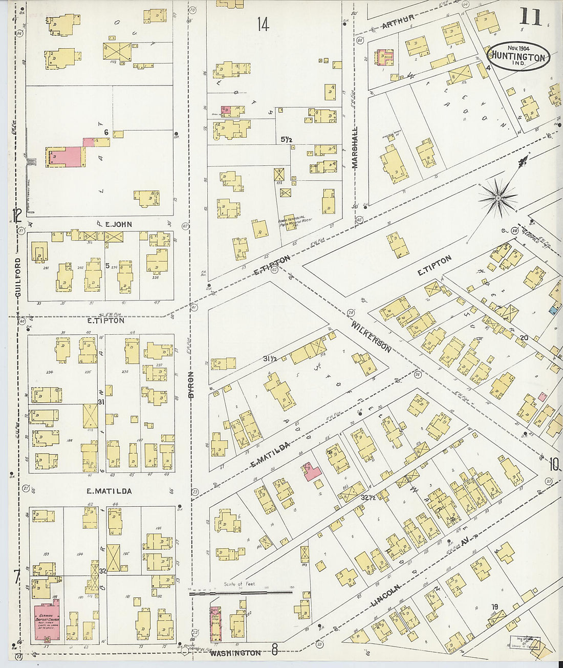 This old map of Huntington, Huntington County, Indiana was created by Sanborn Map Company in 1904