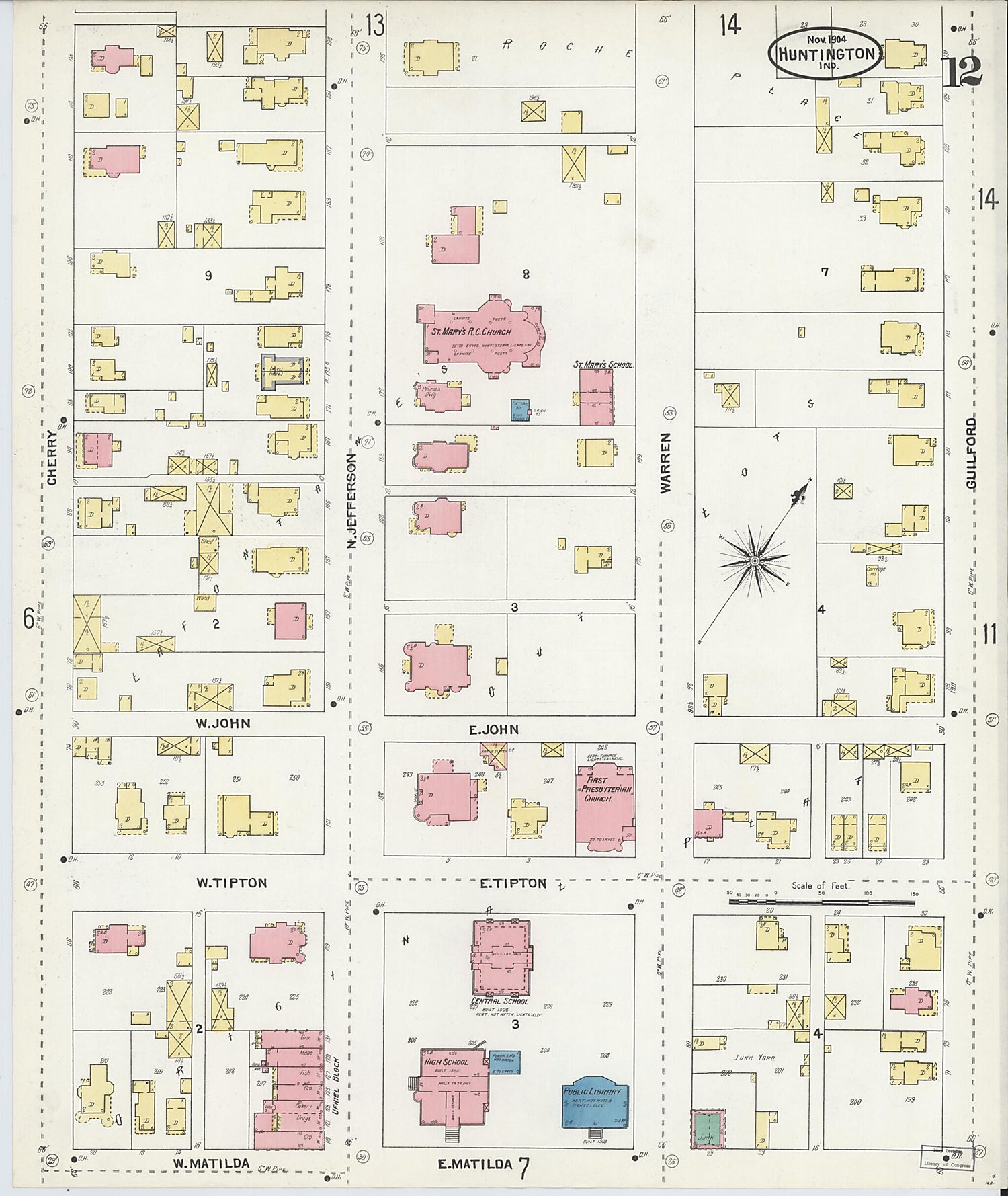 This old map of Huntington, Huntington County, Indiana was created by Sanborn Map Company in 1904