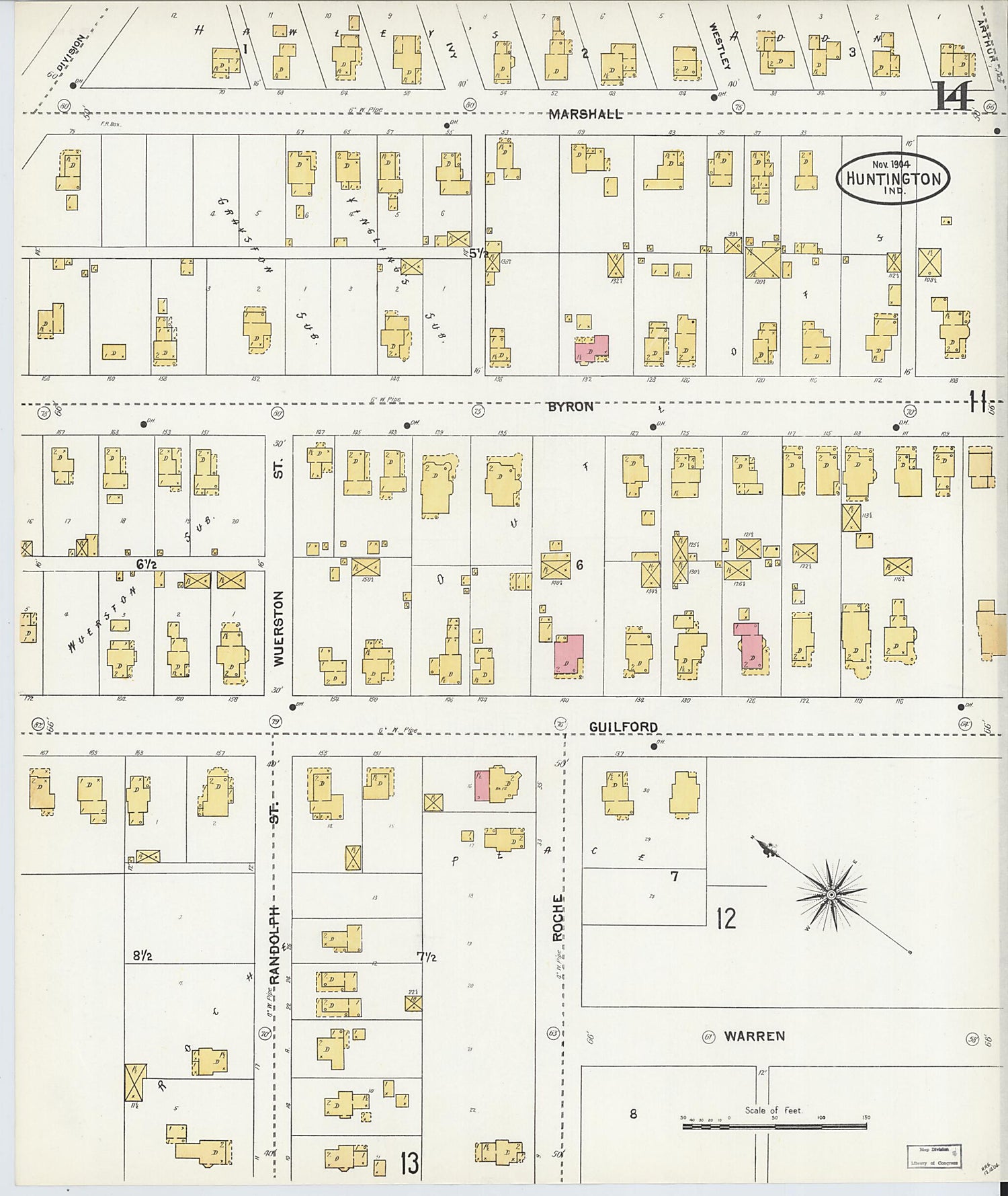 This old map of Huntington, Huntington County, Indiana was created by Sanborn Map Company in 1904