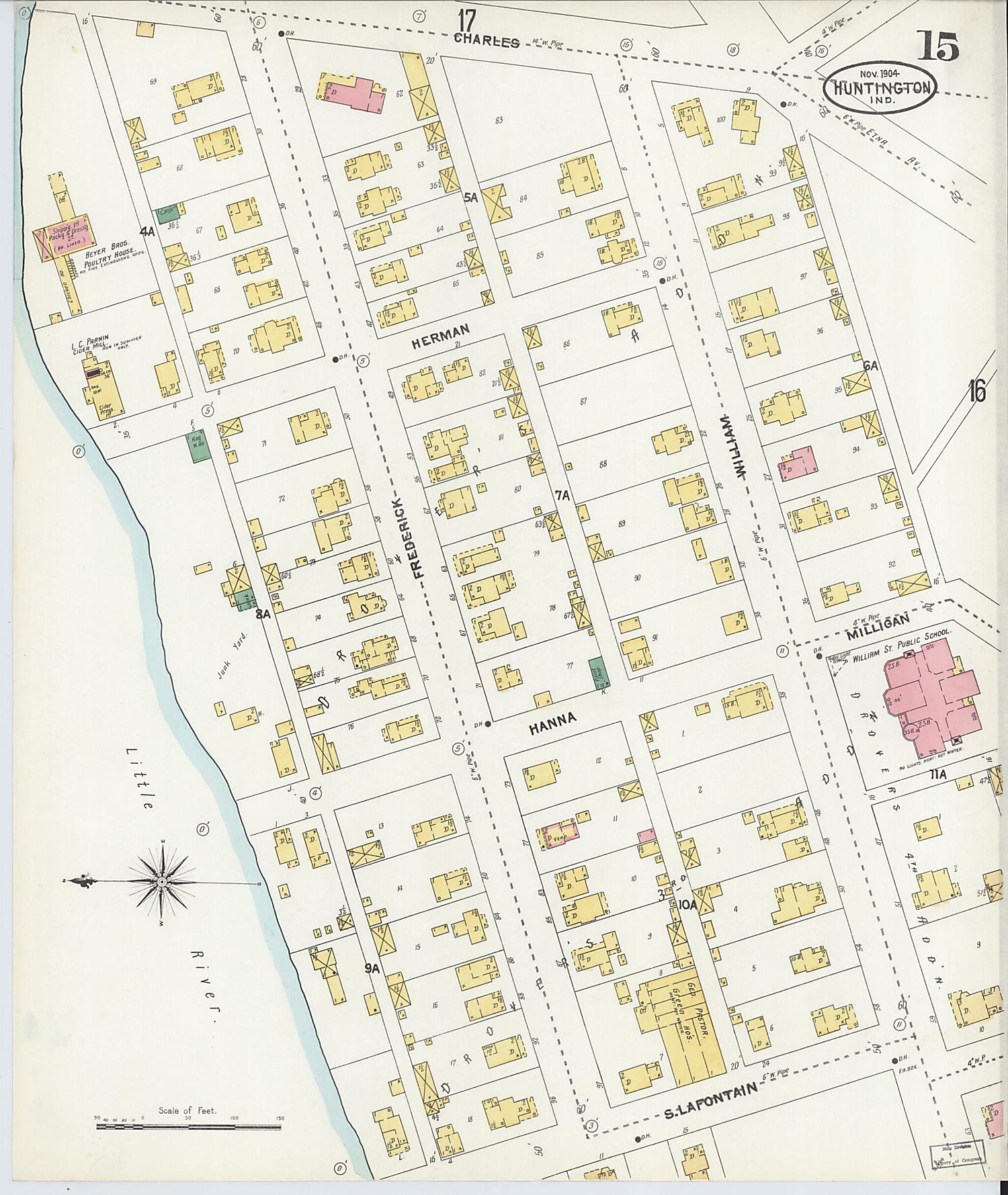 This old map of Huntington, Huntington County, Indiana was created by Sanborn Map Company in 1904