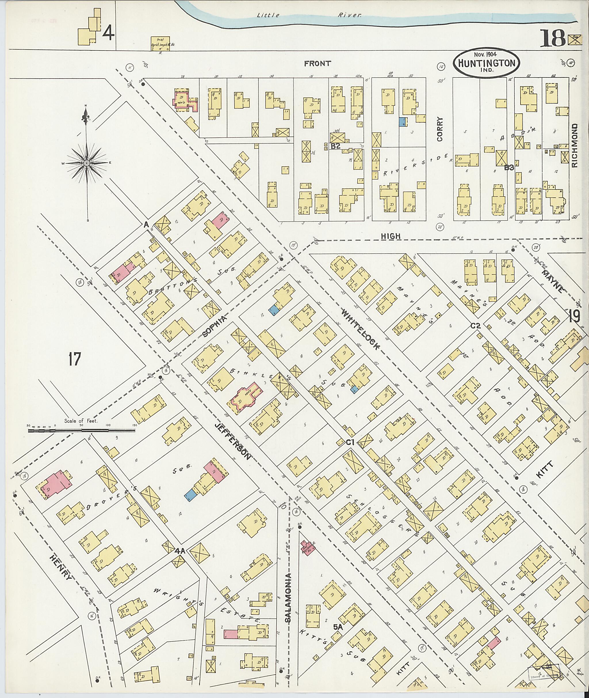 This old map of Huntington, Huntington County, Indiana was created by Sanborn Map Company in 1904