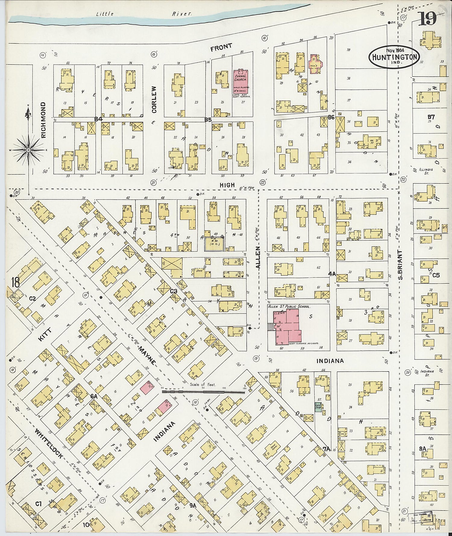 This old map of Huntington, Huntington County, Indiana was created by Sanborn Map Company in 1904