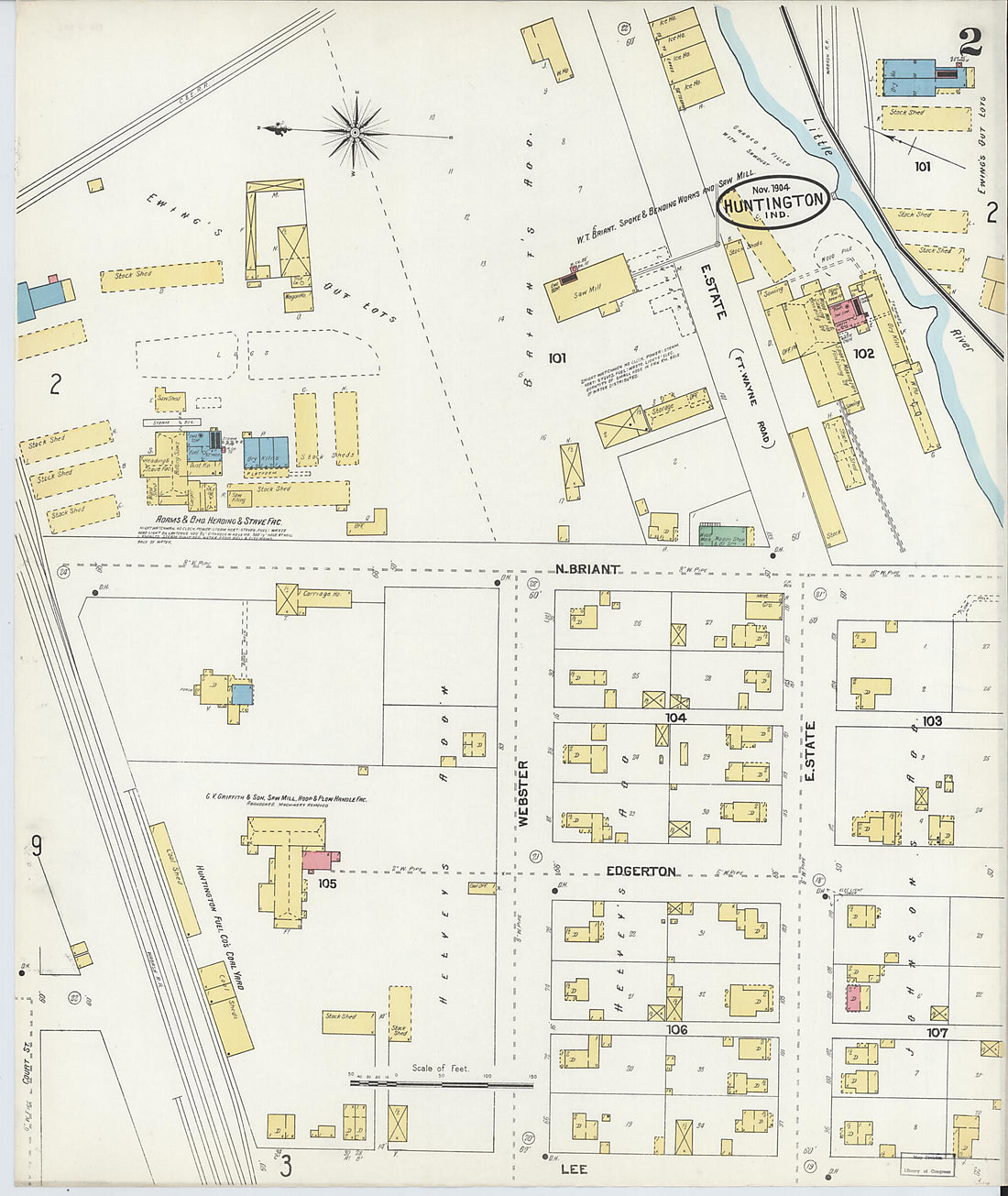 This old map of Huntington, Huntington County, Indiana was created by Sanborn Map Company in 1904