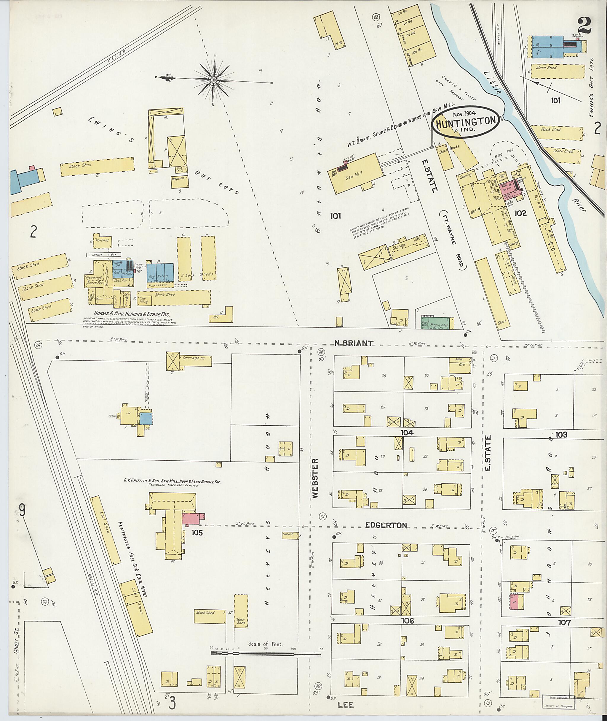 This old map of Huntington, Huntington County, Indiana was created by Sanborn Map Company in 1904