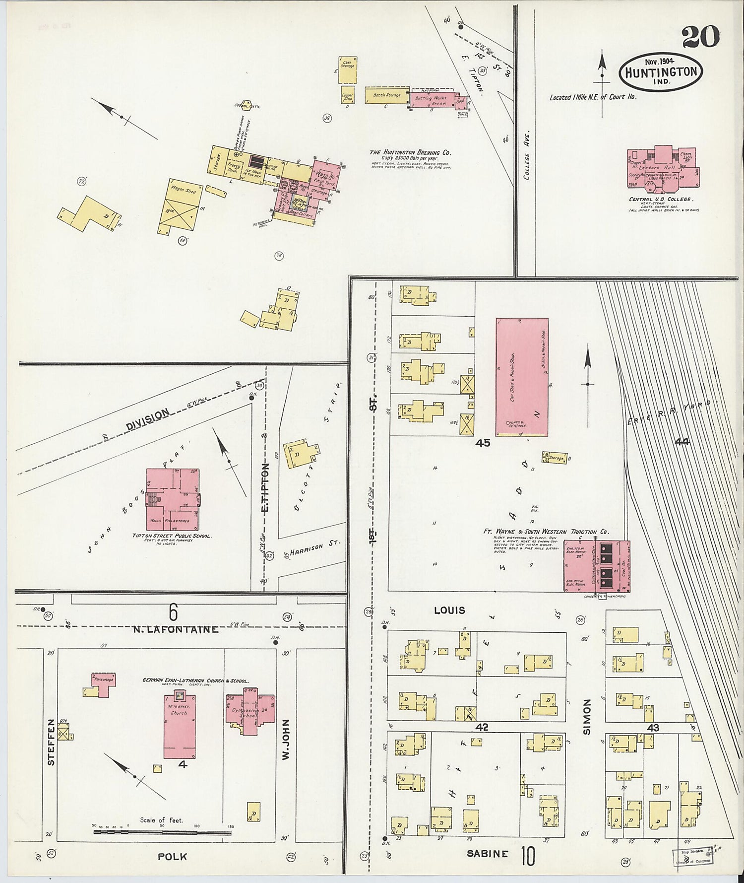 This old map of Huntington, Huntington County, Indiana was created by Sanborn Map Company in 1904