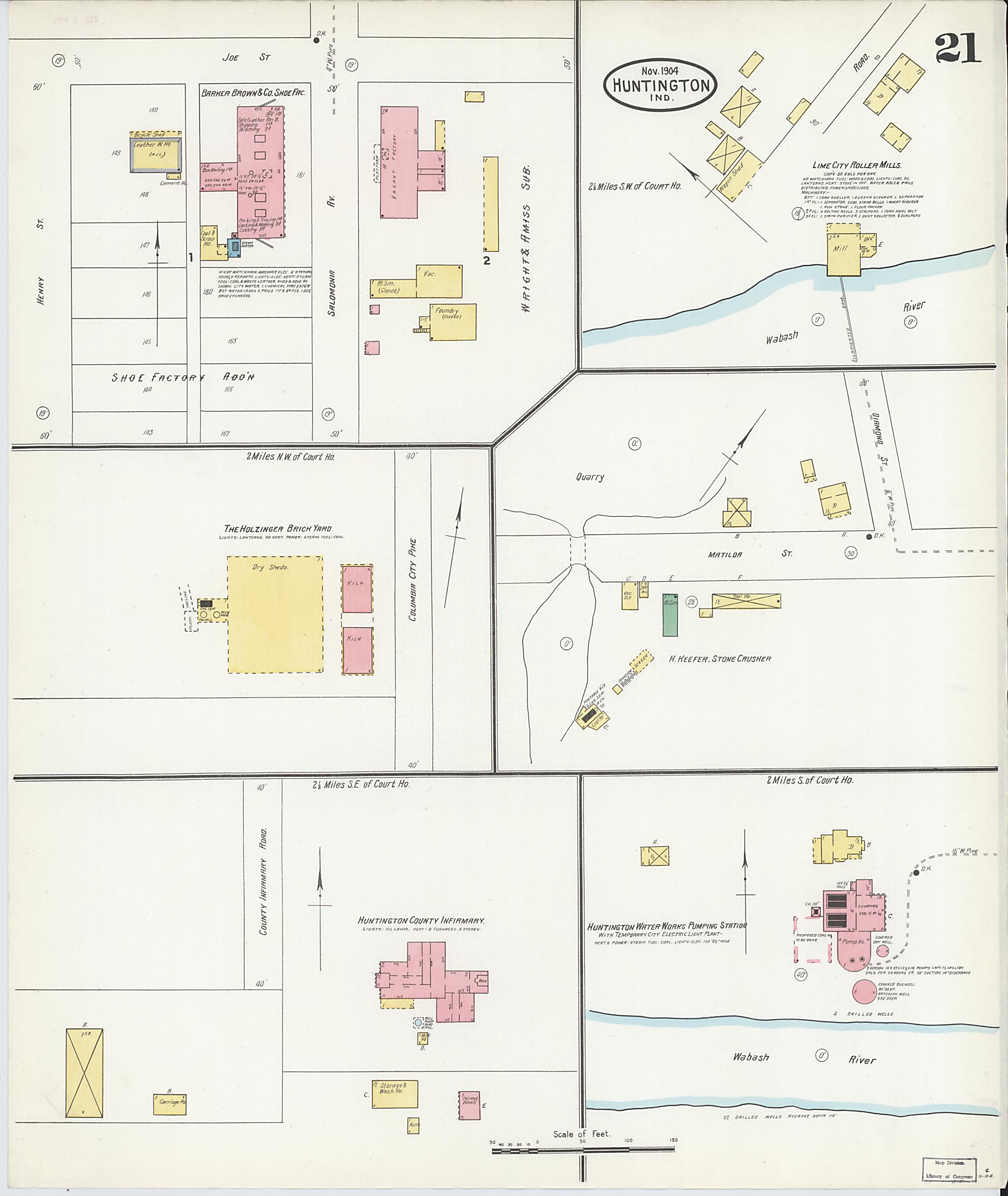 This old map of Huntington, Huntington County, Indiana was created by Sanborn Map Company in 1904