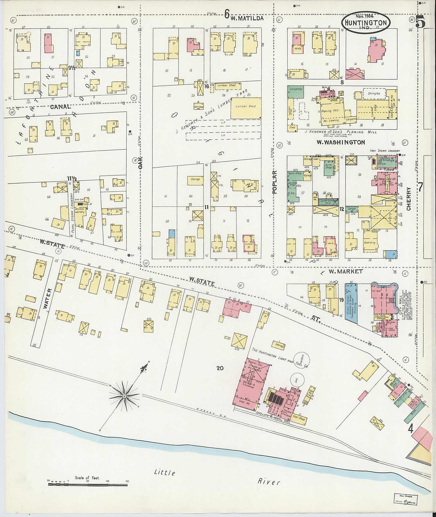 This old map of Huntington, Huntington County, Indiana was created by Sanborn Map Company in 1904