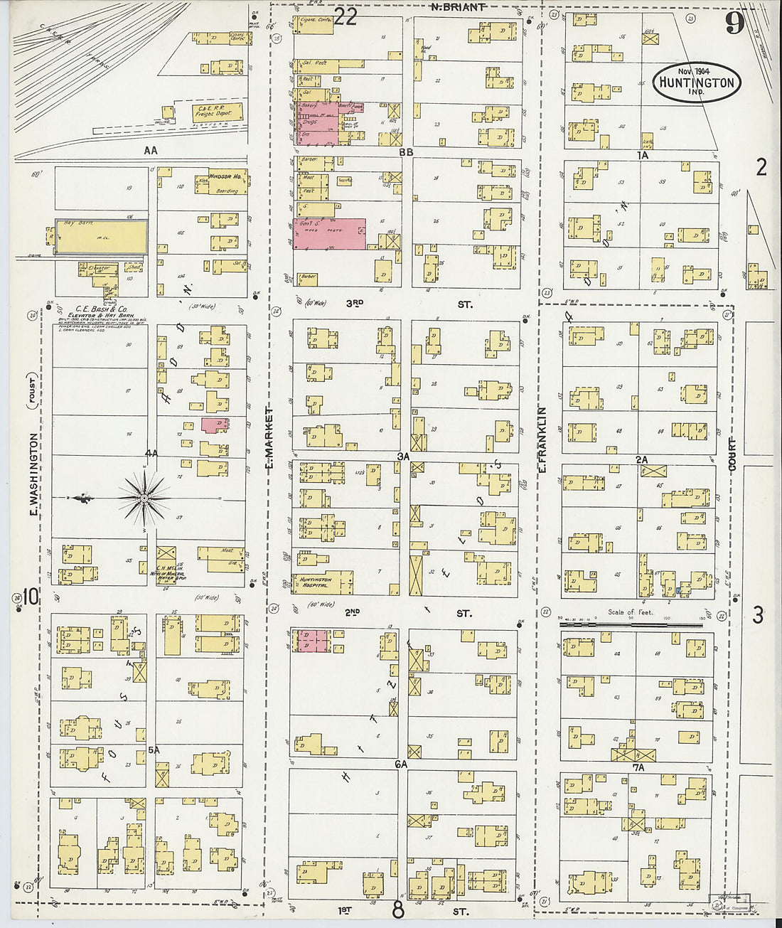 This old map of Huntington, Huntington County, Indiana was created by Sanborn Map Company in 1904