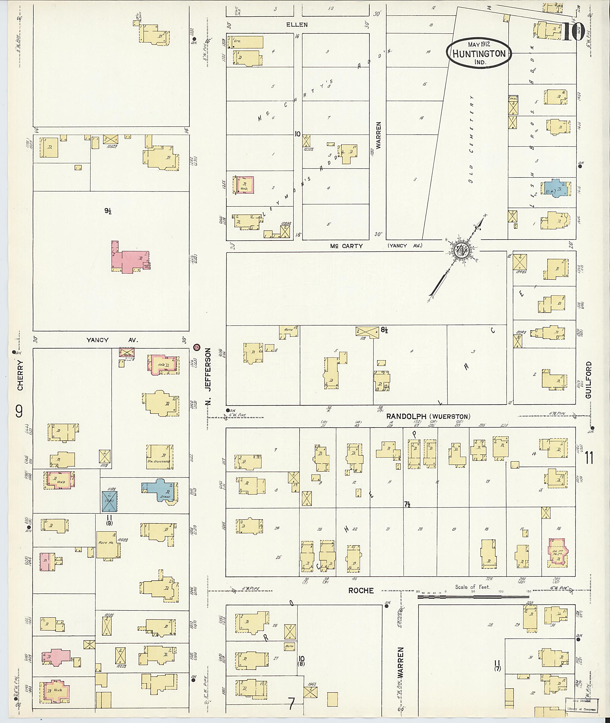 This old map of Huntington, Huntington County, Indiana was created by Sanborn Map Company in 1912