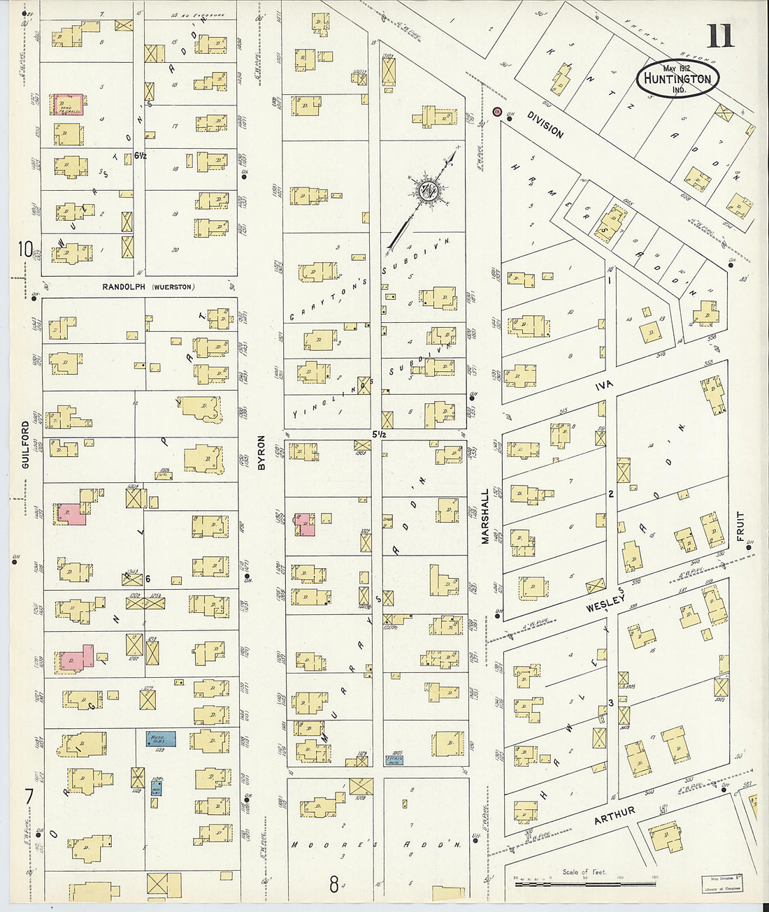 This old map of Huntington, Huntington County, Indiana was created by Sanborn Map Company in 1912