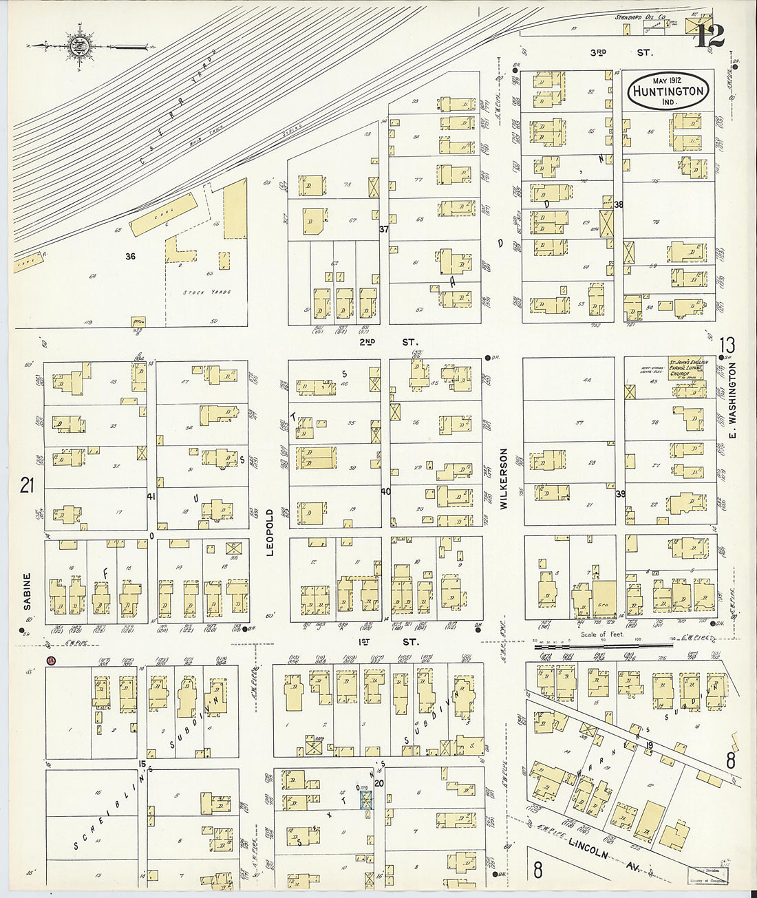 This old map of Huntington, Huntington County, Indiana was created by Sanborn Map Company in 1912