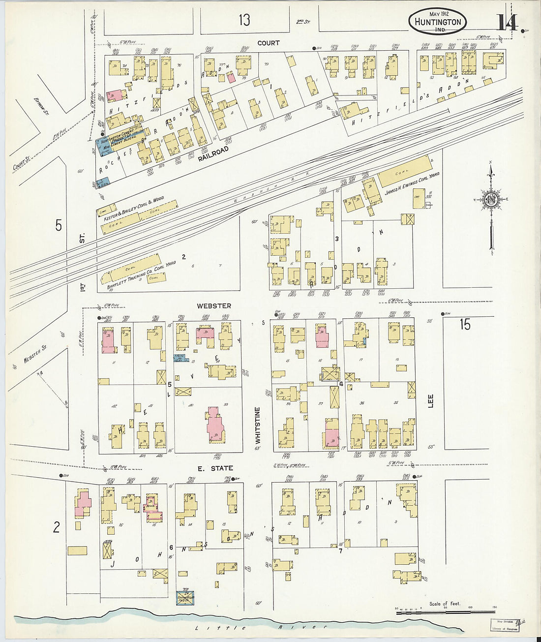 This old map of Huntington, Huntington County, Indiana was created by Sanborn Map Company in 1912