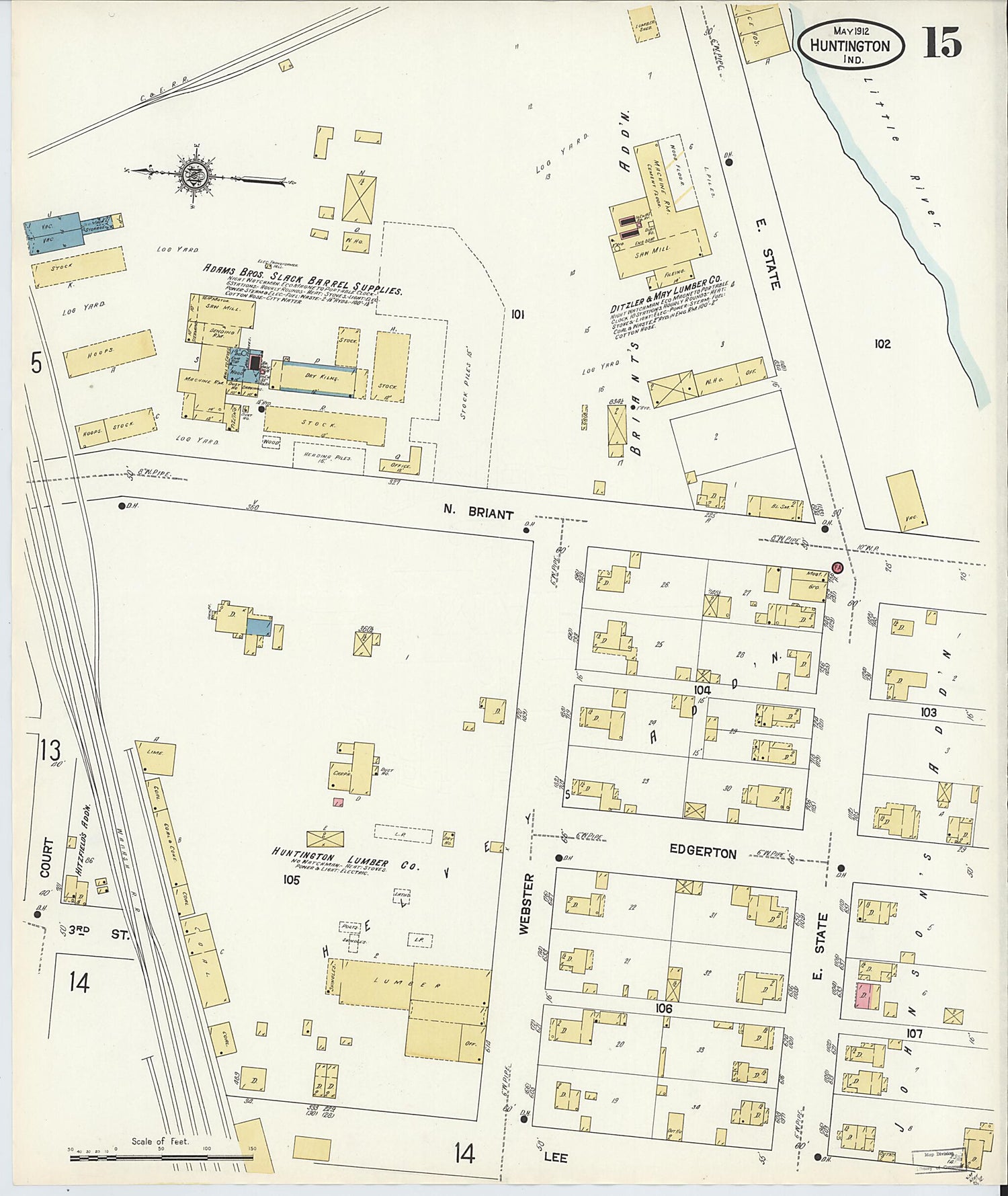 This old map of Huntington, Huntington County, Indiana was created by Sanborn Map Company in 1912