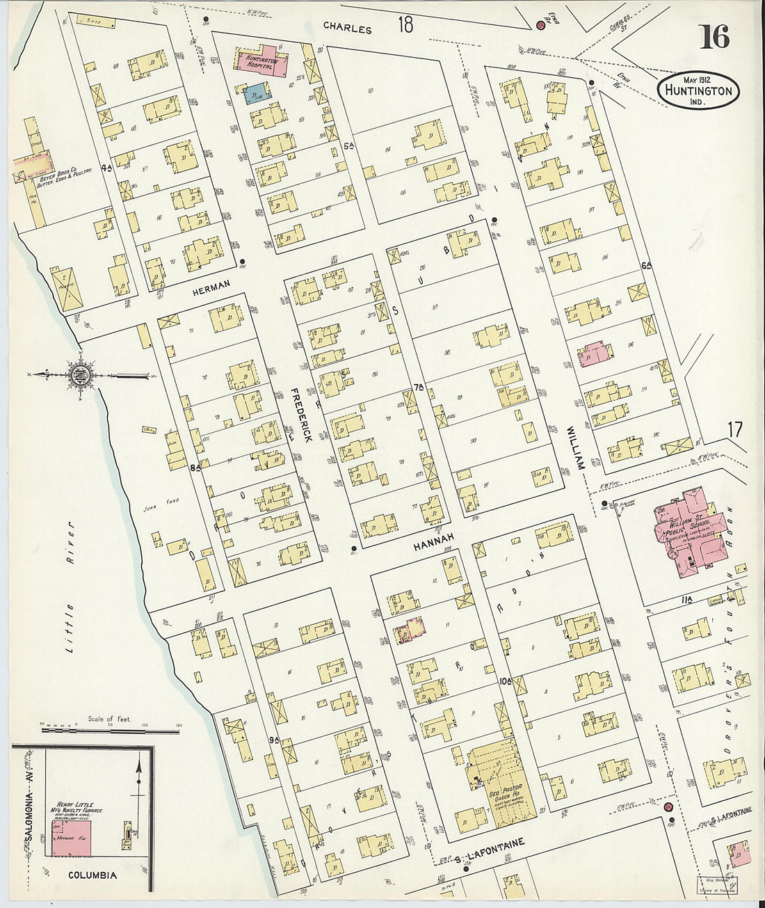 This old map of Huntington, Huntington County, Indiana was created by Sanborn Map Company in 1912