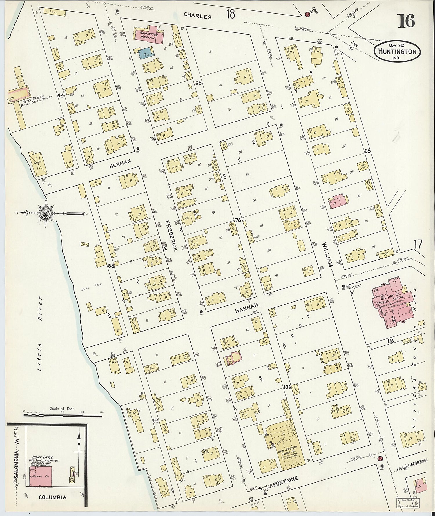 This old map of Huntington, Huntington County, Indiana was created by Sanborn Map Company in 1912