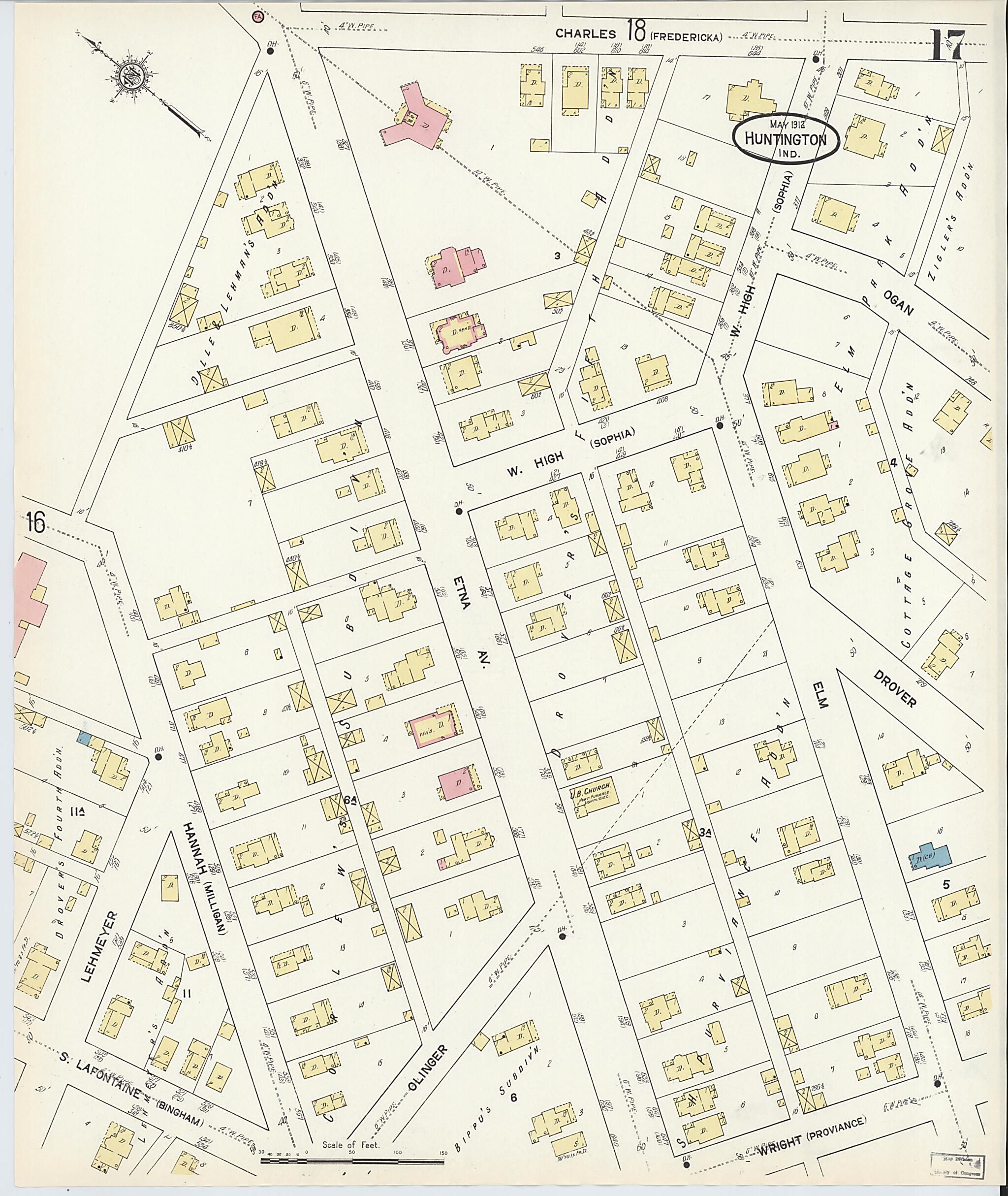 This old map of Huntington, Huntington County, Indiana was created by Sanborn Map Company in 1912