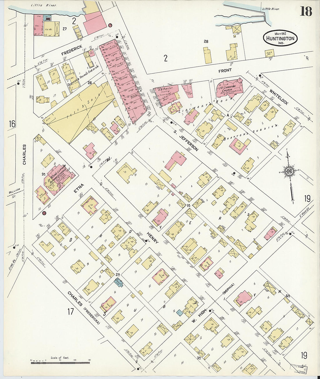 This old map of Huntington, Huntington County, Indiana was created by Sanborn Map Company in 1912