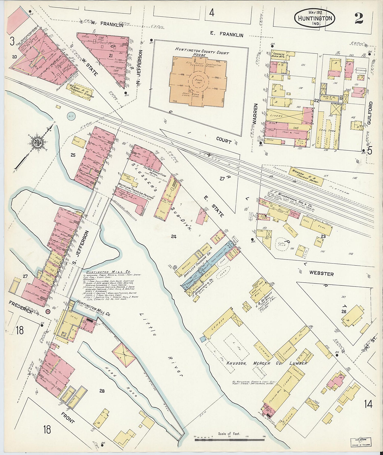 This old map of Huntington, Huntington County, Indiana was created by Sanborn Map Company in 1912